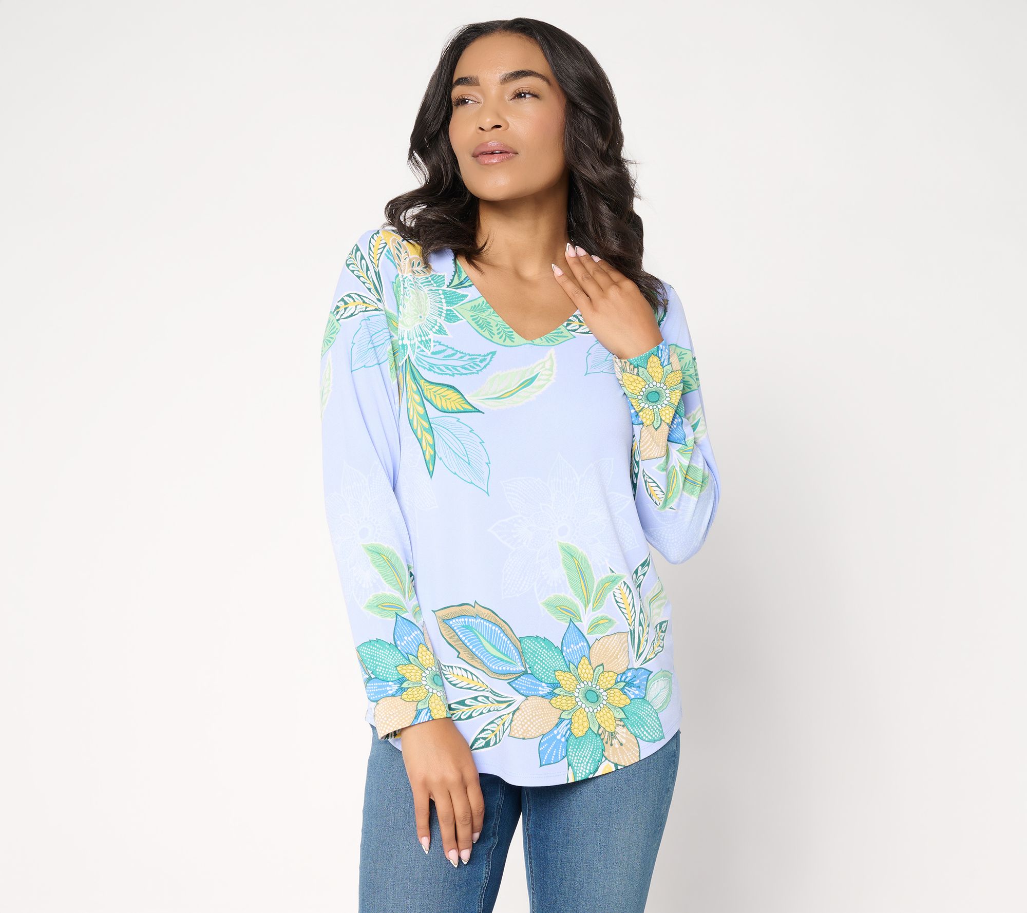 Susan Graver Printed Textured Liquid Knit Long Sleeve Top