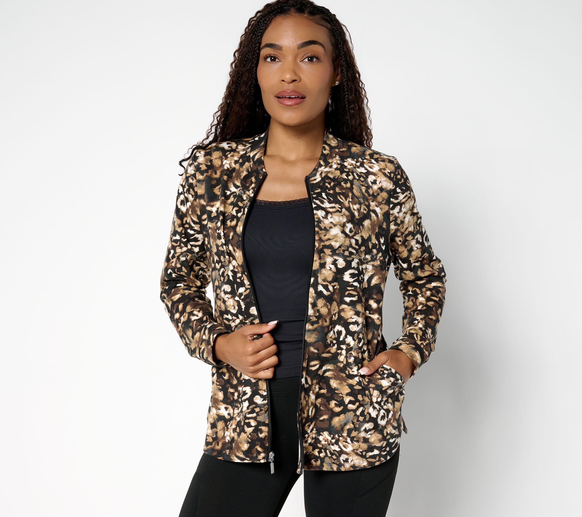 "As Is" Denim & Co. Active Duo Stretch Zip Front Jacket