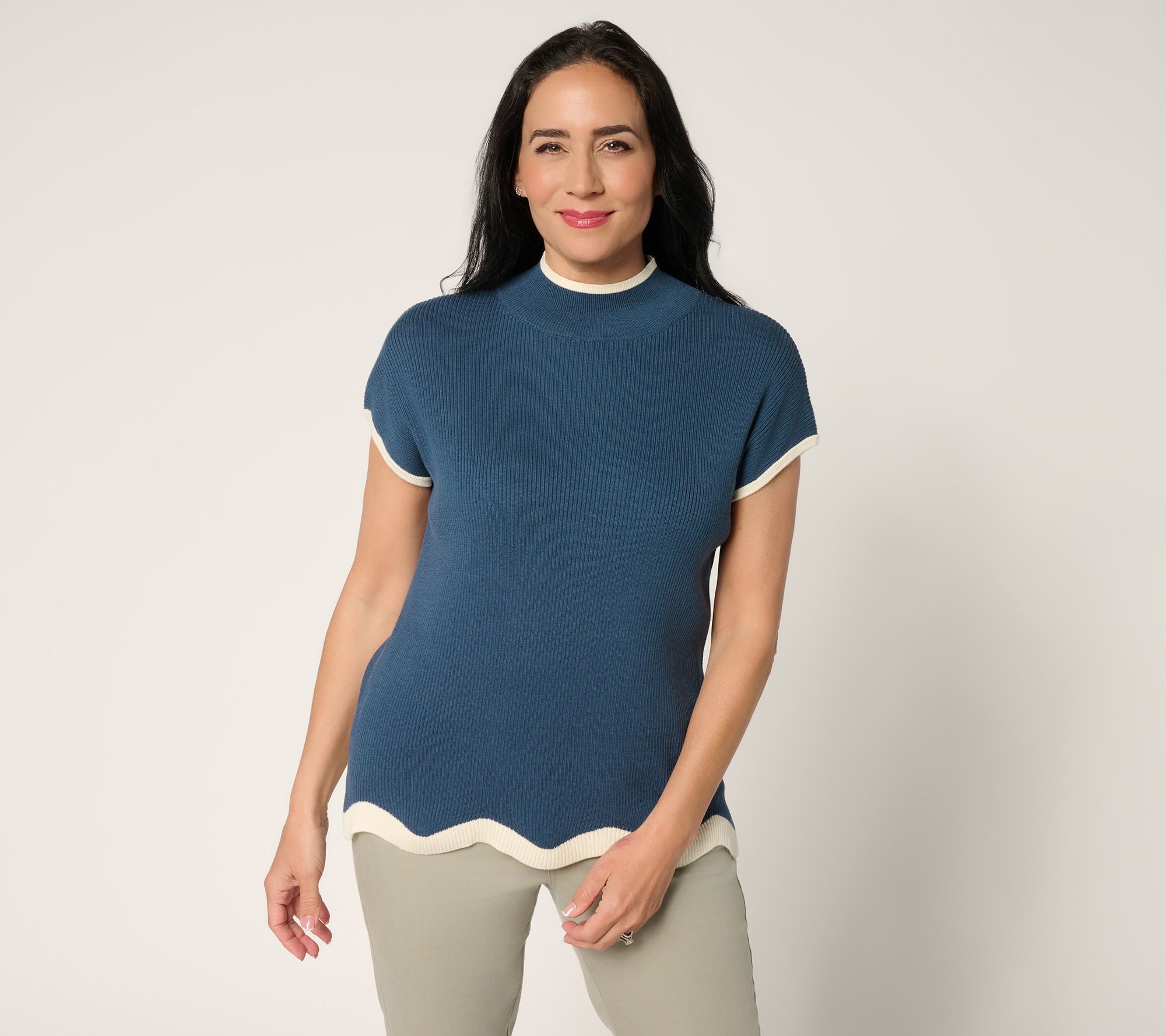 As Is Belle by Kim Gravel Contrast Trim Mock Neck Sweater