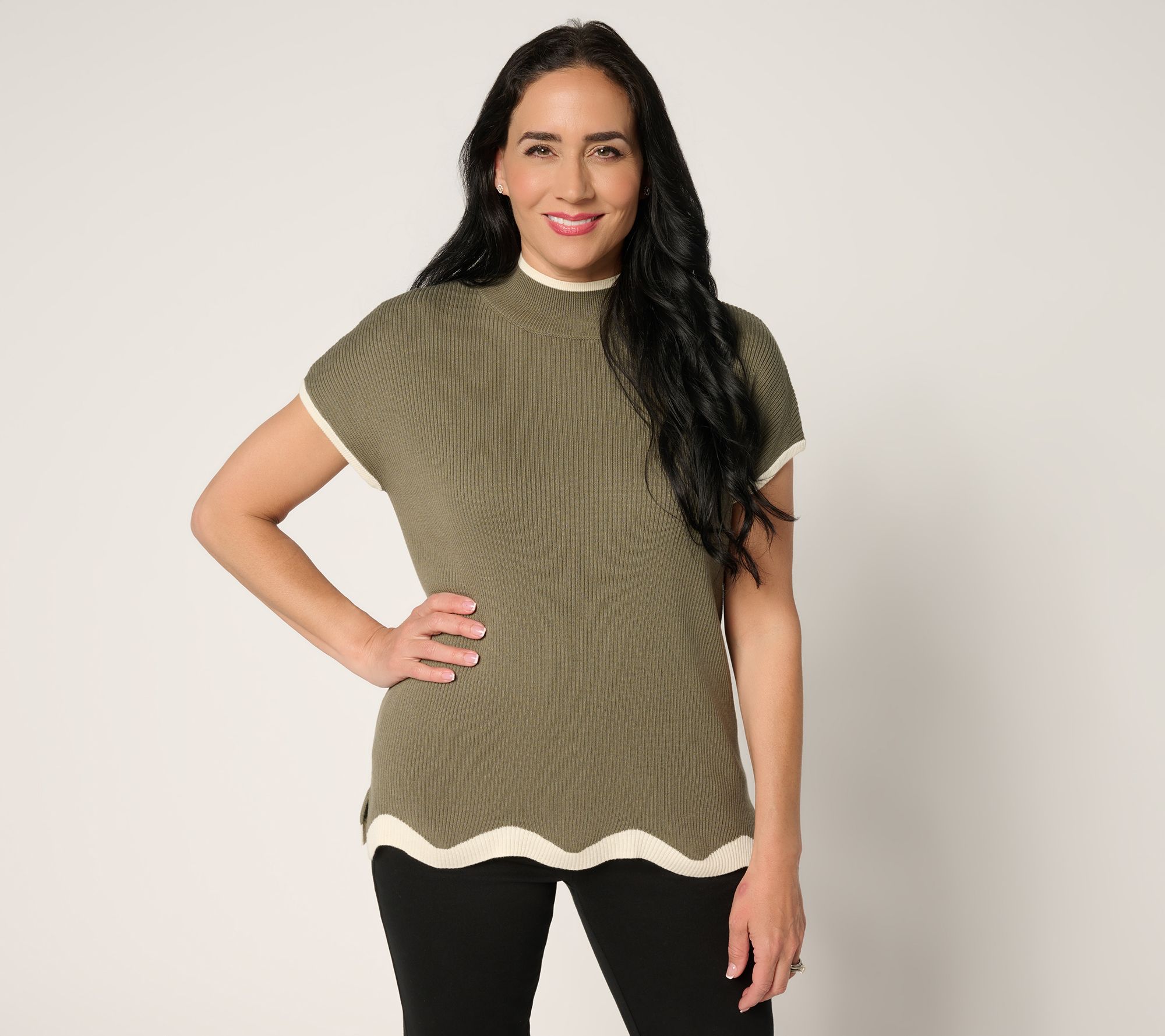 "As Is" Belle by Kim Gravel Contrast Trim Mock Neck Sweater