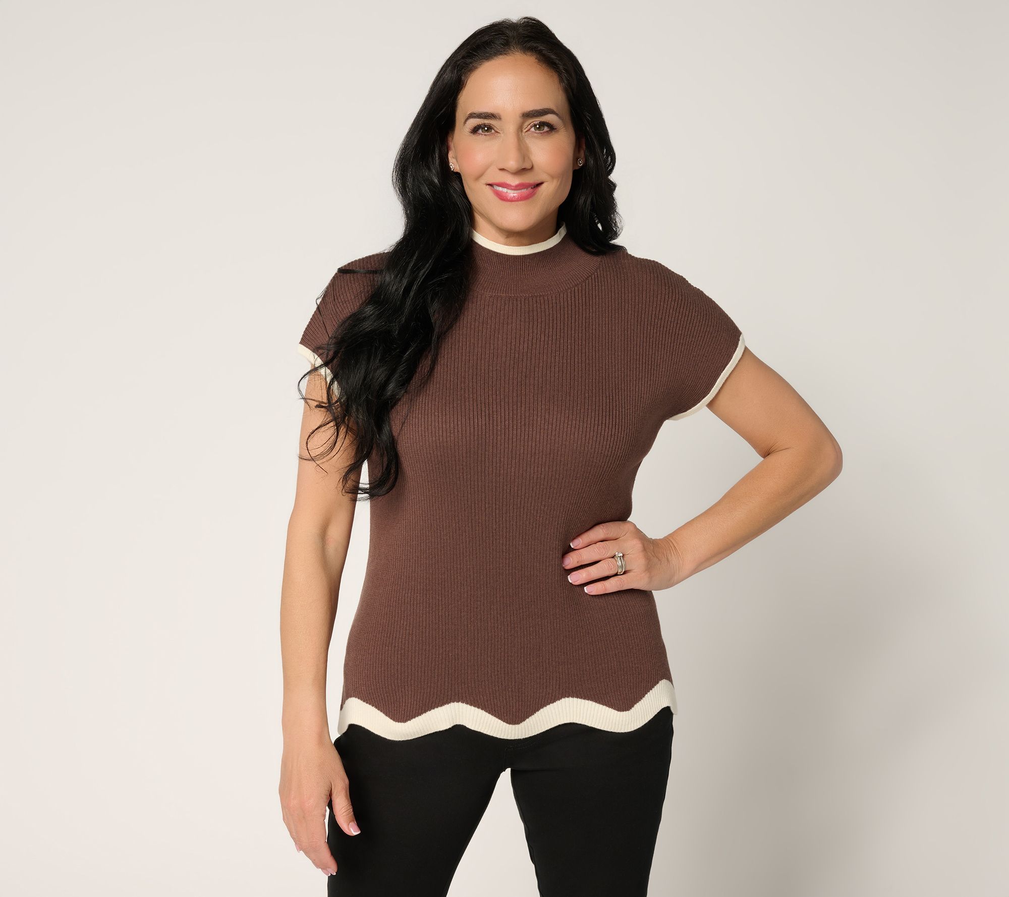 "As Is" Belle by Kim Gravel Contrast Trim Mock Neck Sweater