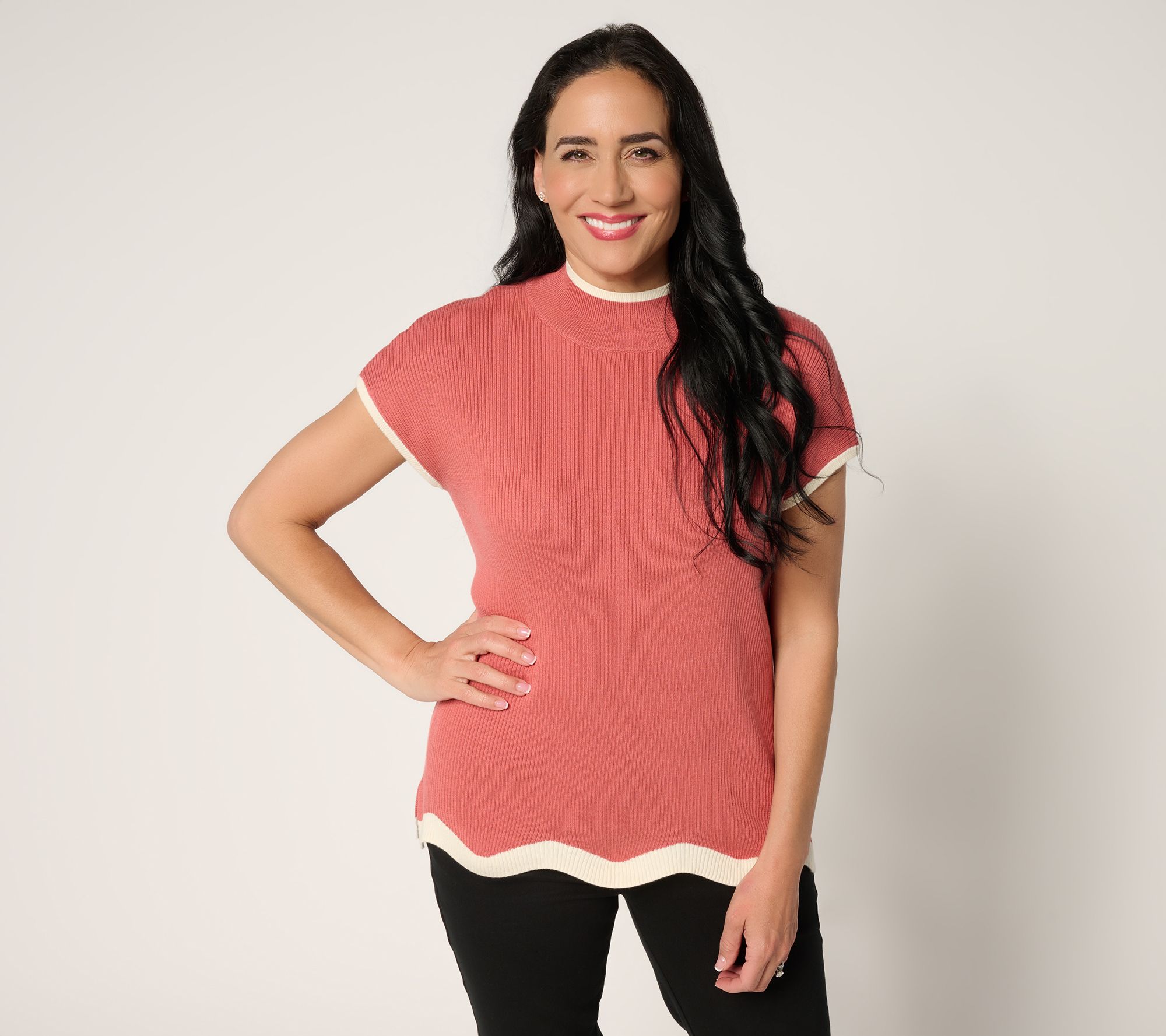 "As Is" Belle by Kim Gravel Contrast Trim Mock Neck Sweater