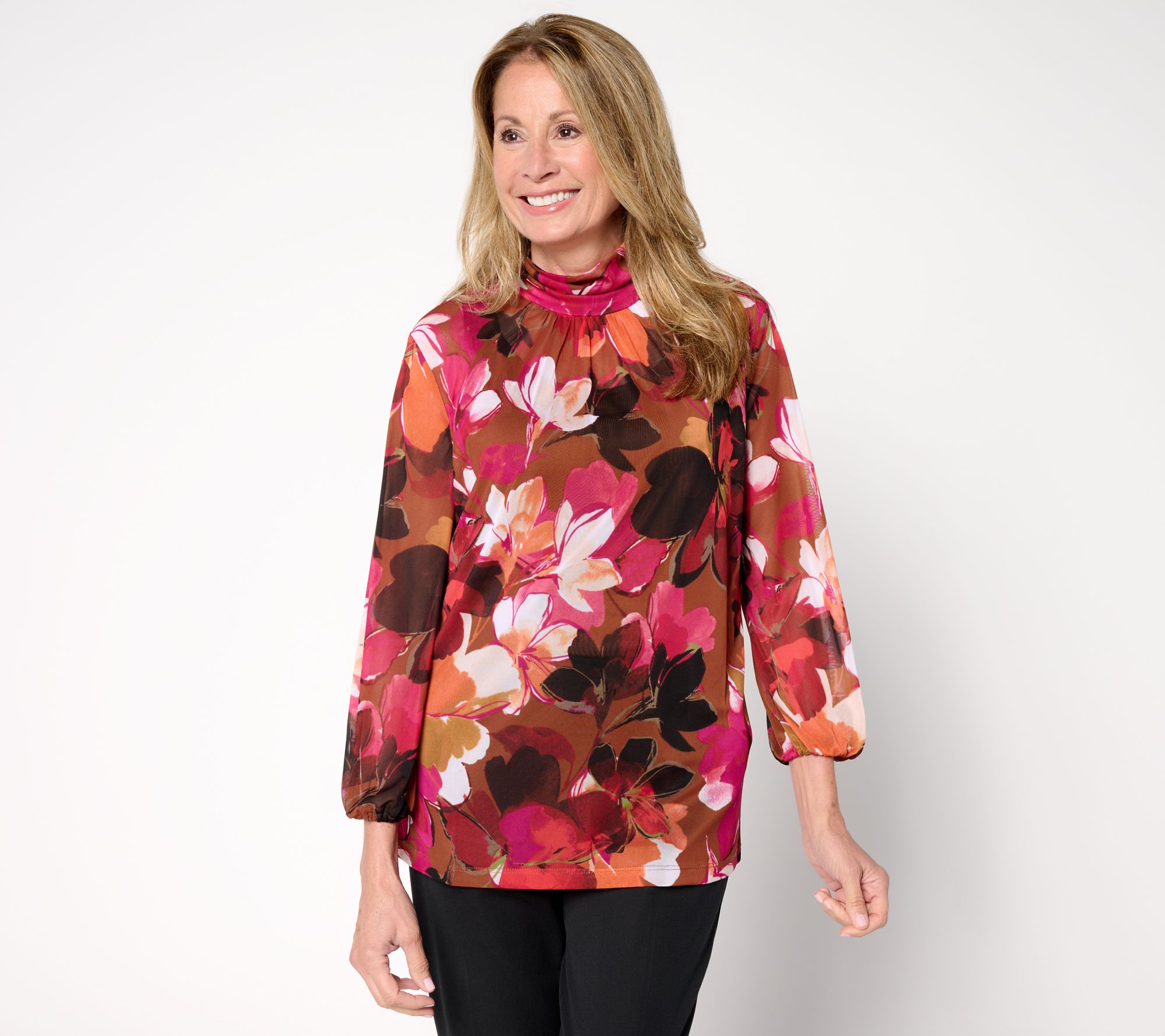 "As Is" Susan Graver Printed Mesh Mock Neck Top and Tank