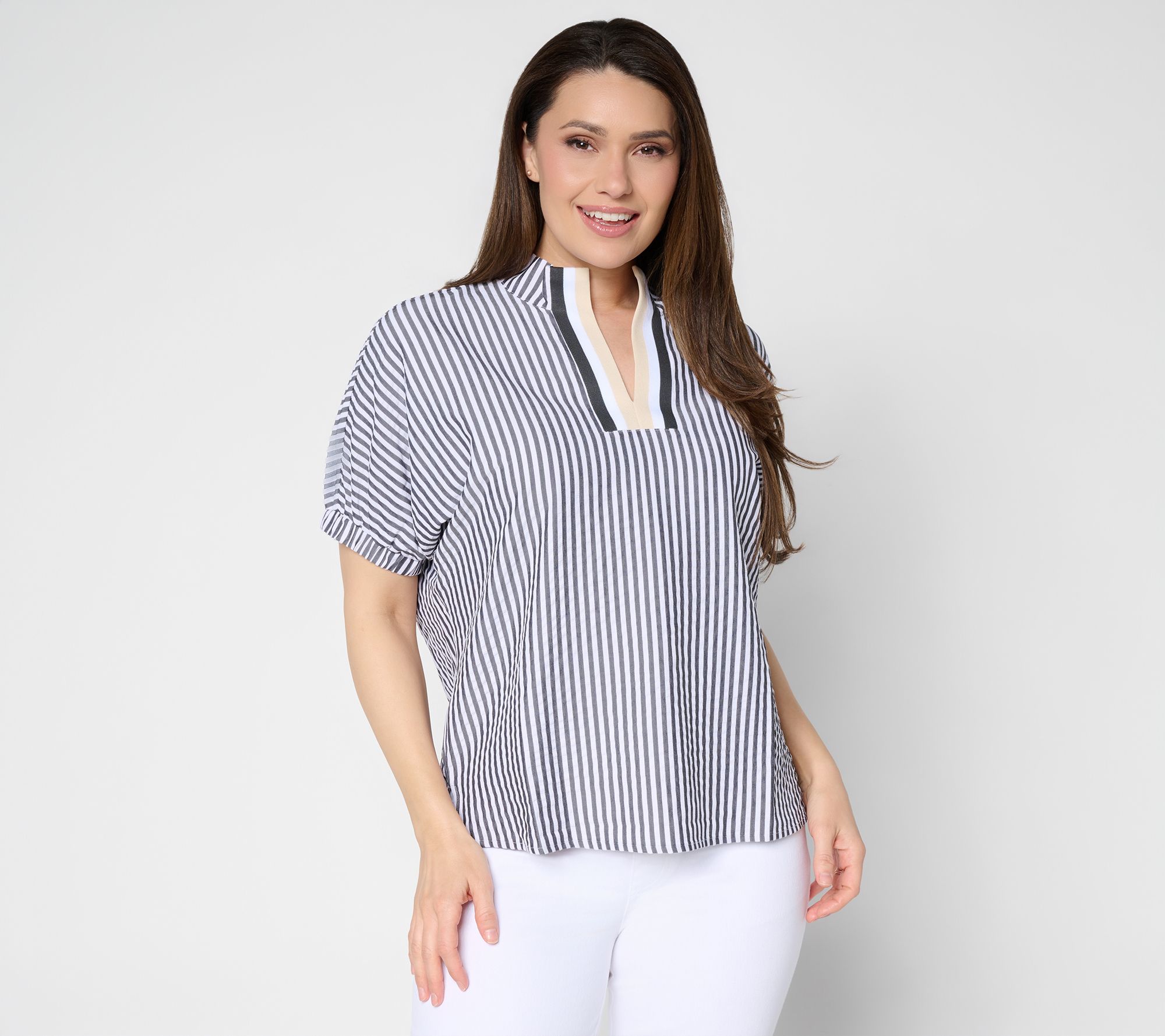 Belle by Kim Gravel Yacht Club Cool Seersucker Stripe Top