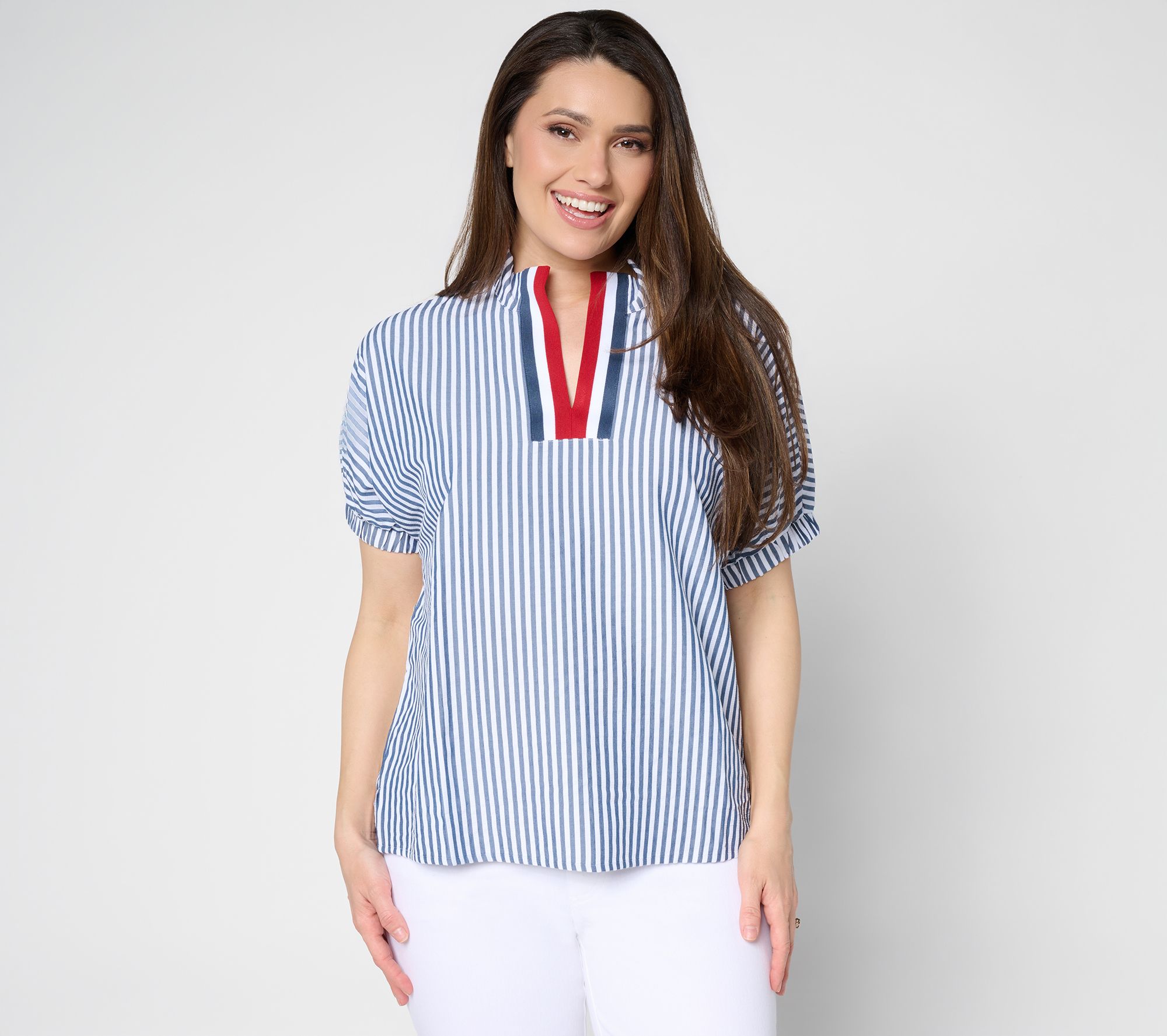 Belle by Kim Gravel Yacht Club Cool Seersucker Stripe Top