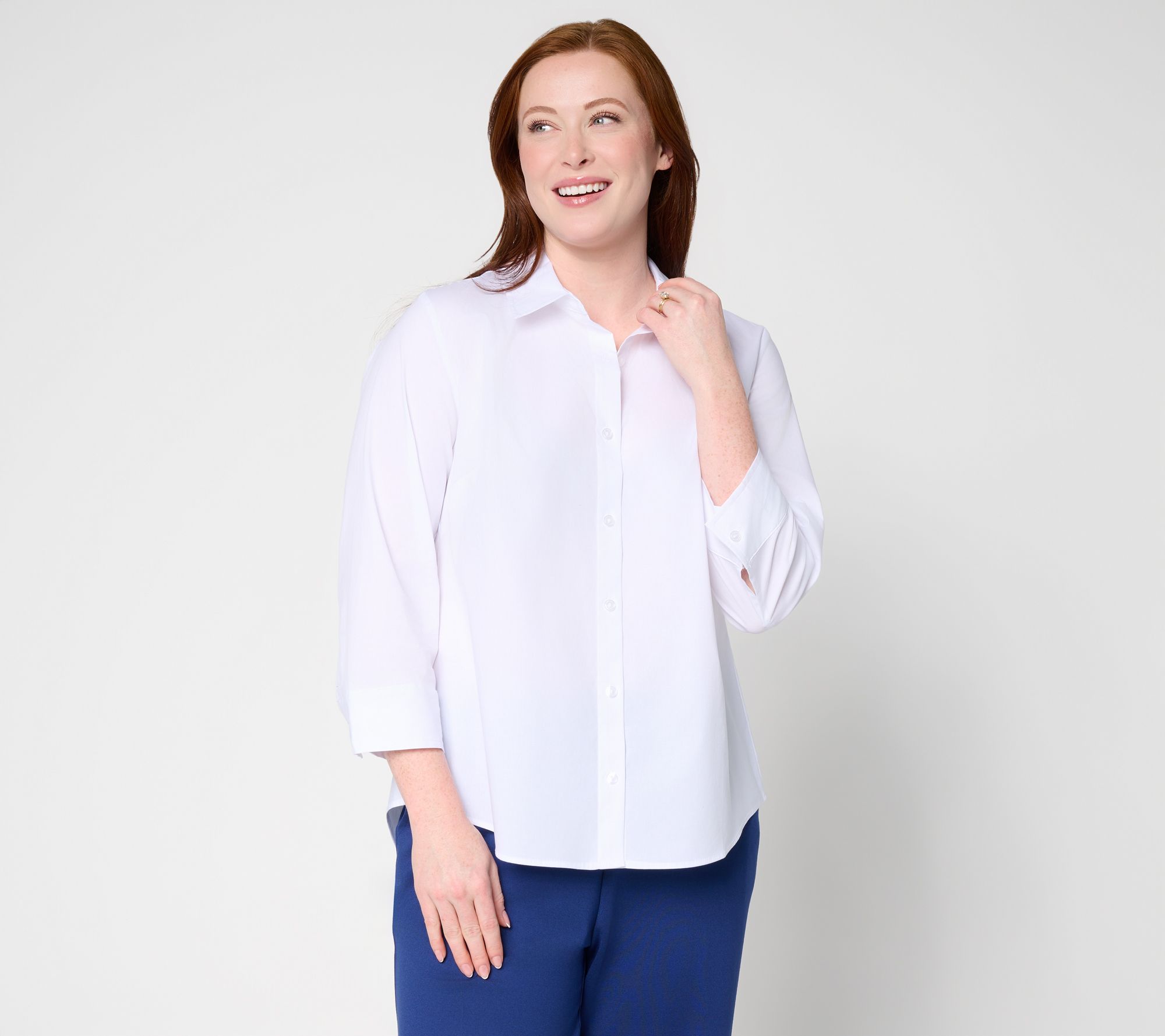 Joan Rivers Peek-A-Boo Stripe or Solid Button Front Shirt