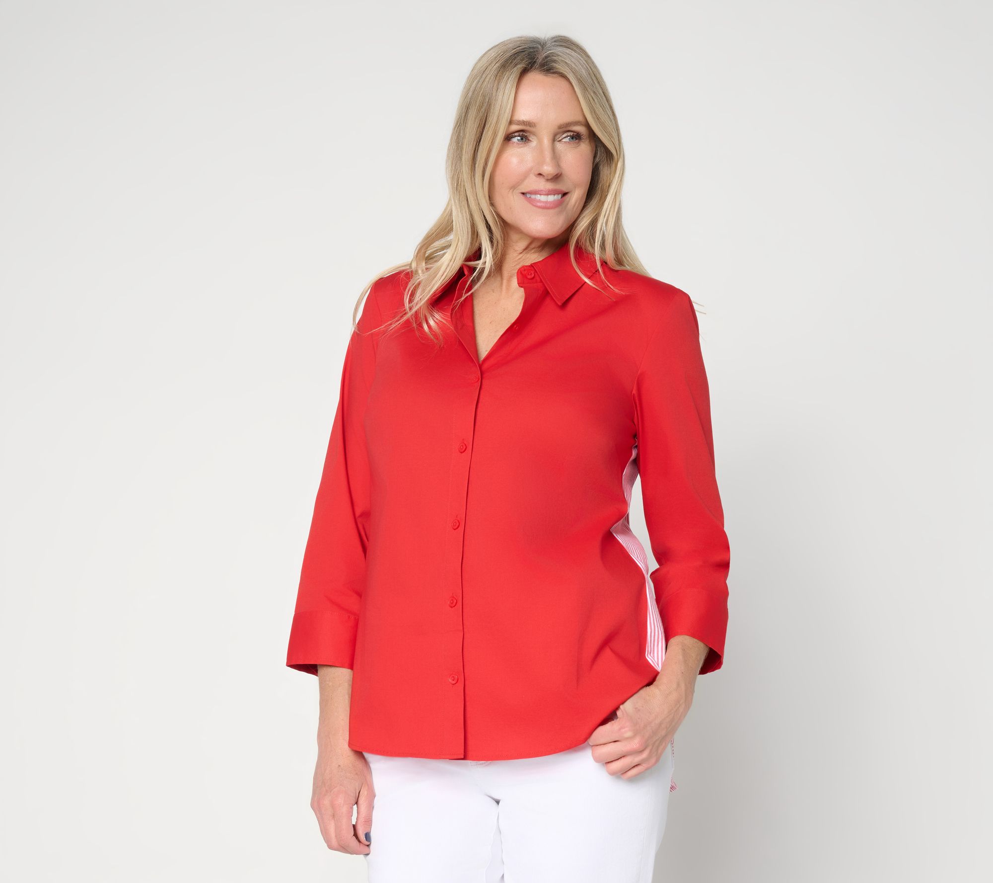 Joan Rivers Peek-A-Boo Stripe or Solid Button Front Shirt