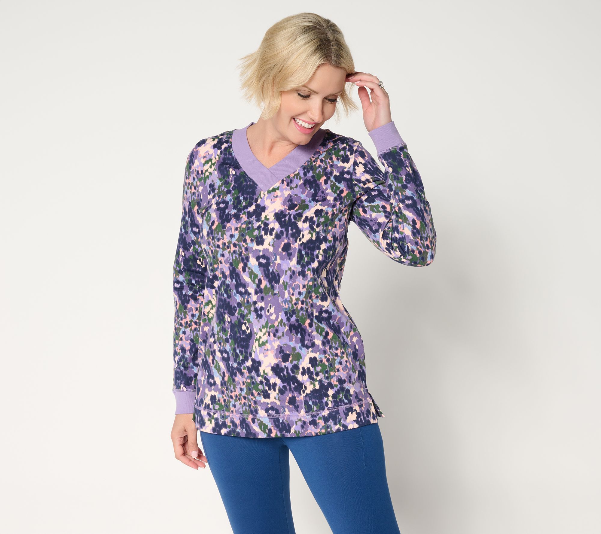 "As Is" Denim & Co. Active Pet Brushed Back French Terry Printed