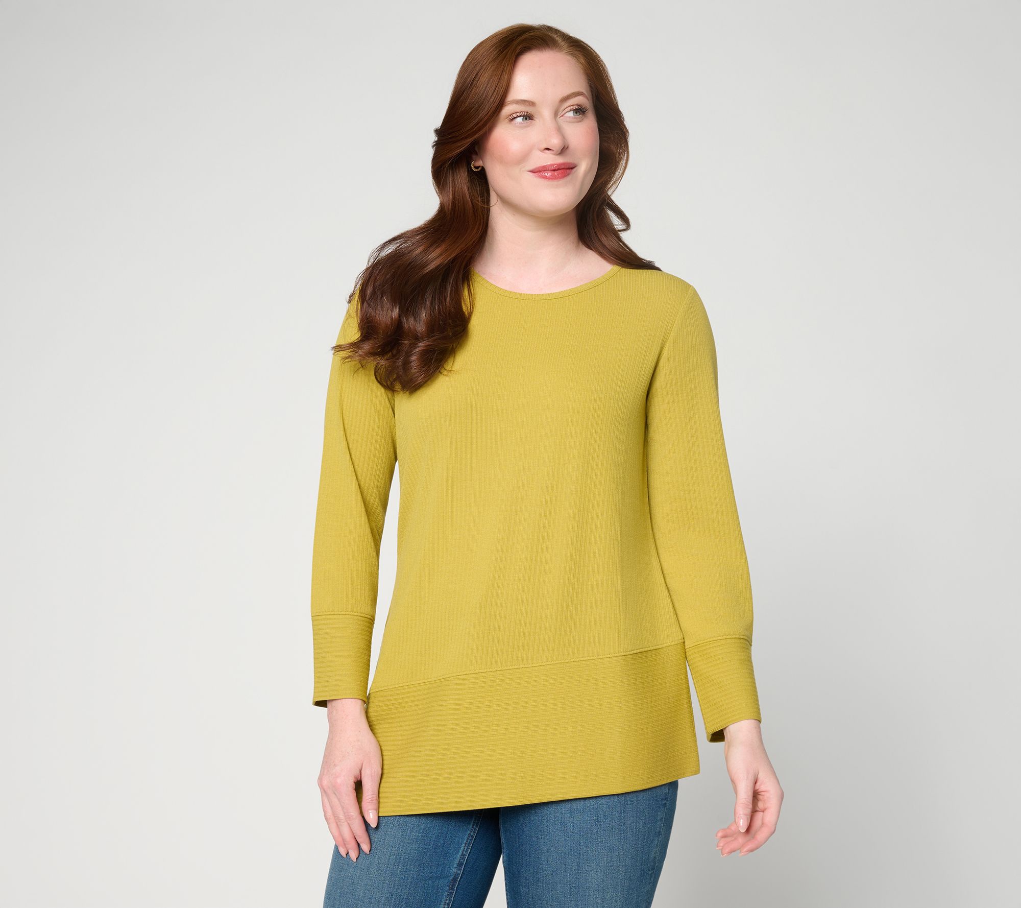 Denim & Co. Petite Ribbed Jacquard Asymmetrical Tunic