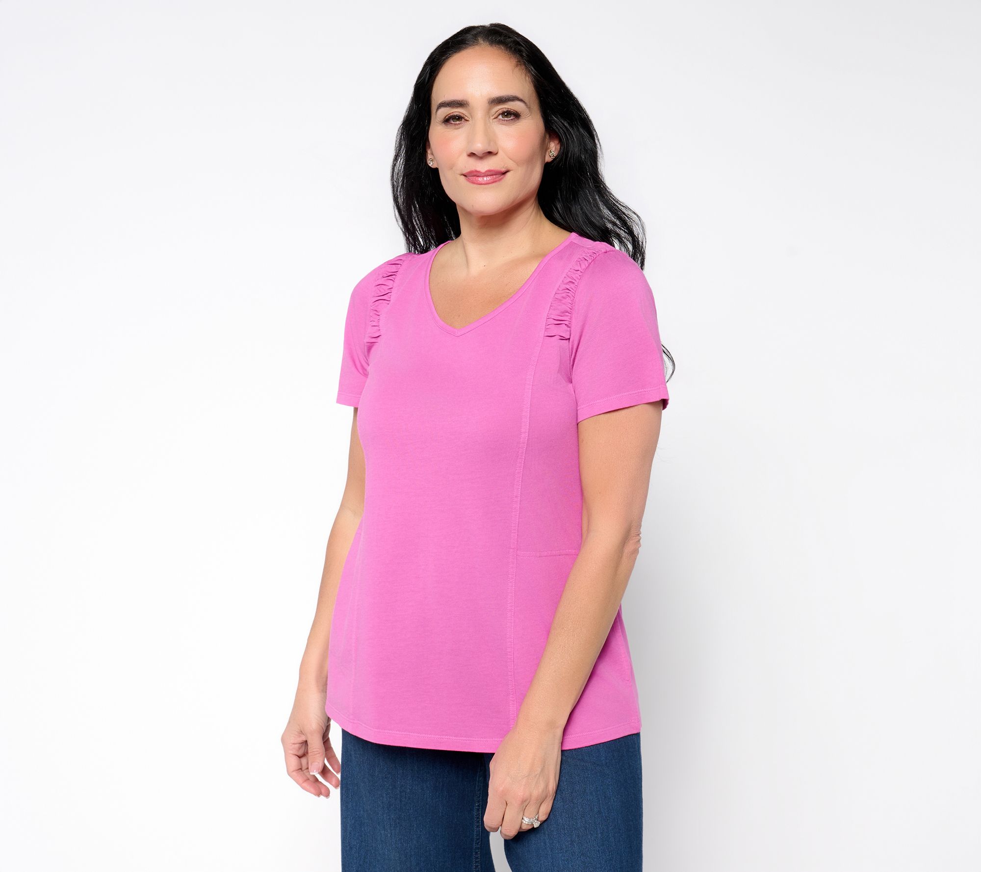 LOGO by Lori Goldstein 100% Cotton V-Neck Seamed Tee
