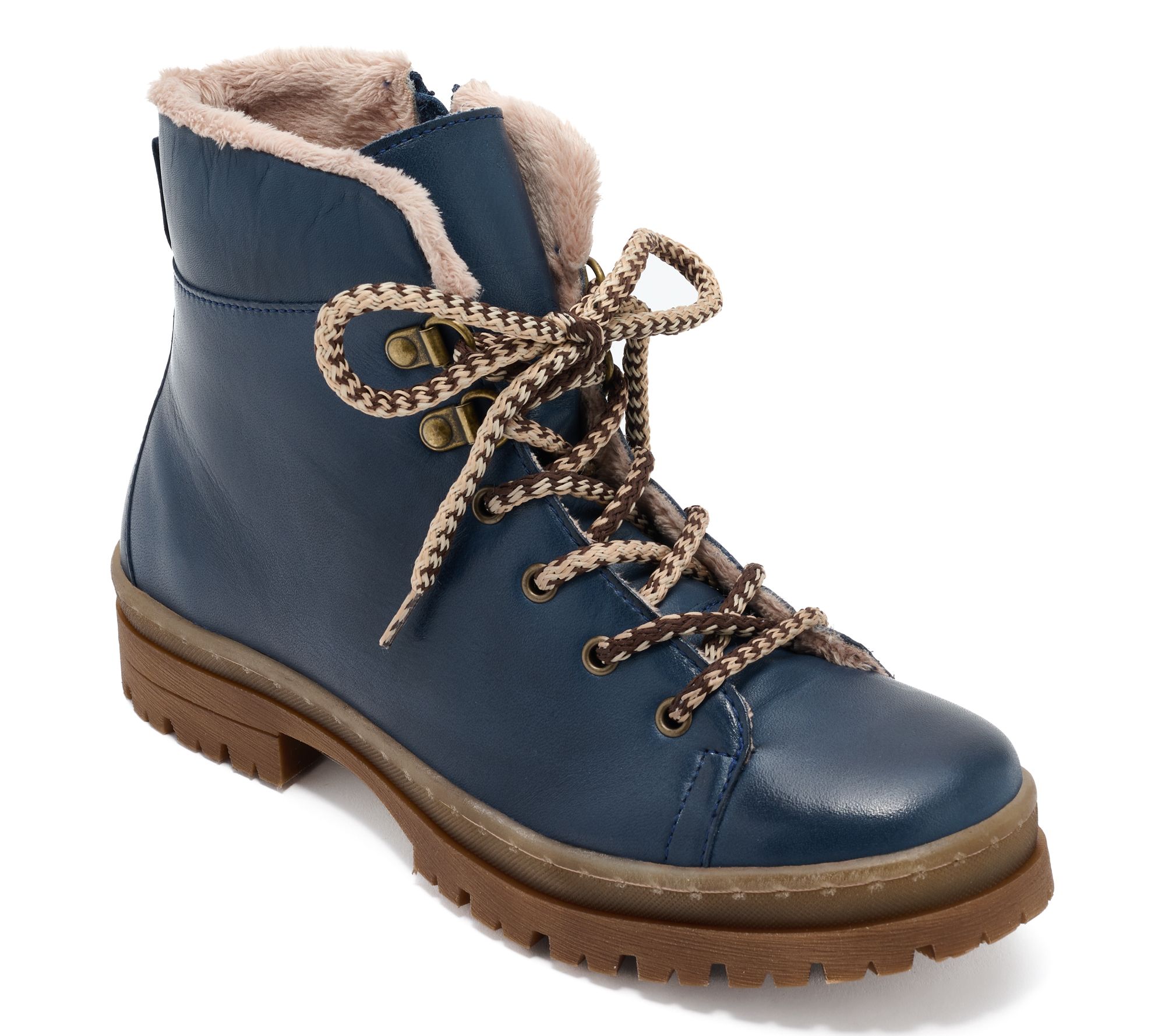 "As Is" Miz Mooz Leather Cozy Lined Lace-Up Boots - Auburn