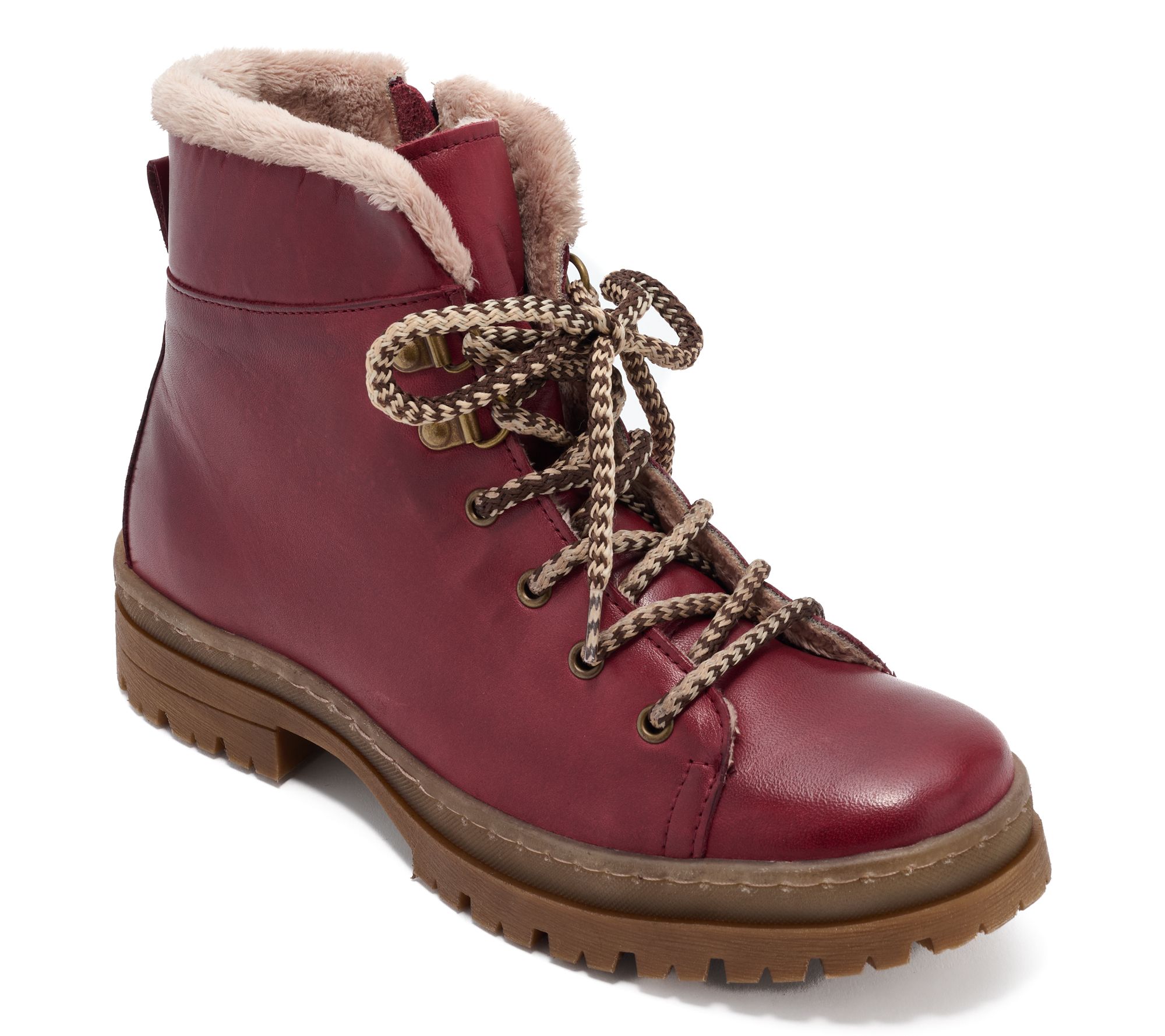 "As Is" Miz Mooz Leather Cozy Lined Lace-Up Boots - Auburn