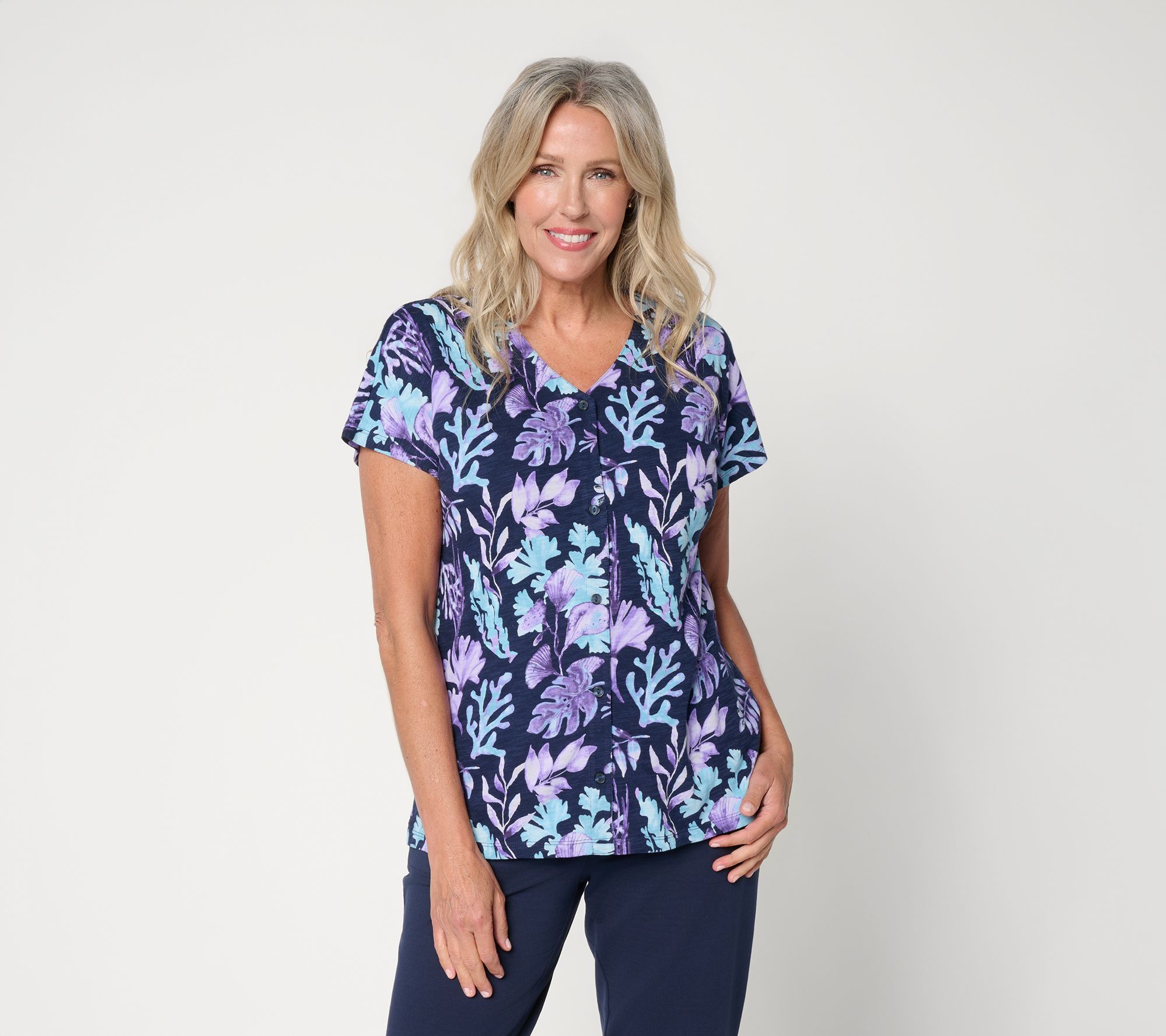 Denim & Co. Printed Cotton Slub Dolman Sleeve Top