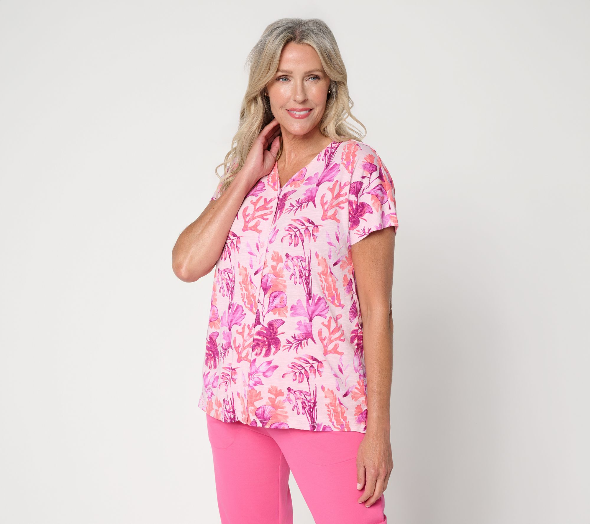 Denim & Co. Printed Cotton Slub Dolman Sleeve Top