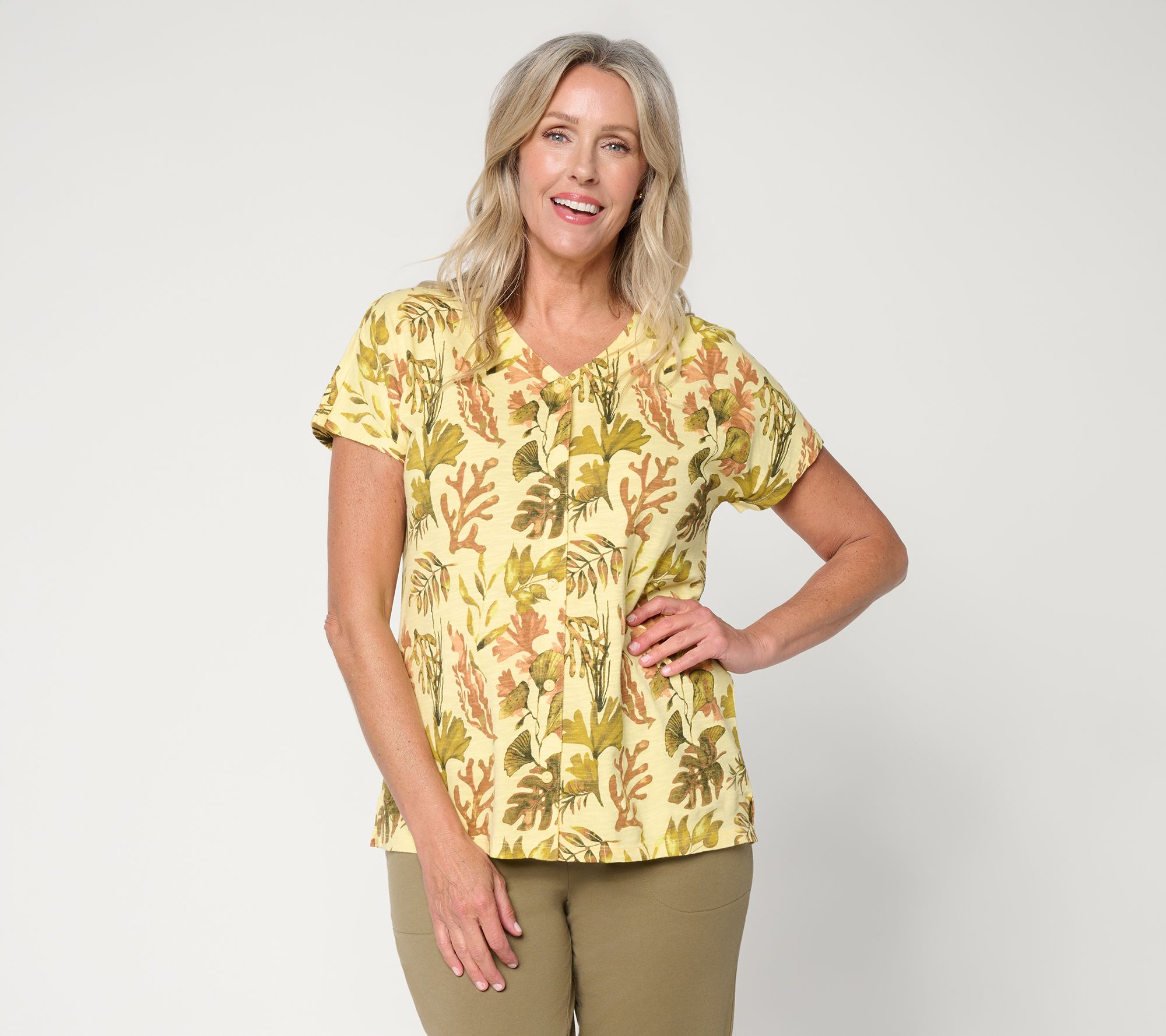 Denim & Co. Printed Cotton Slub Dolman Sleeve Top