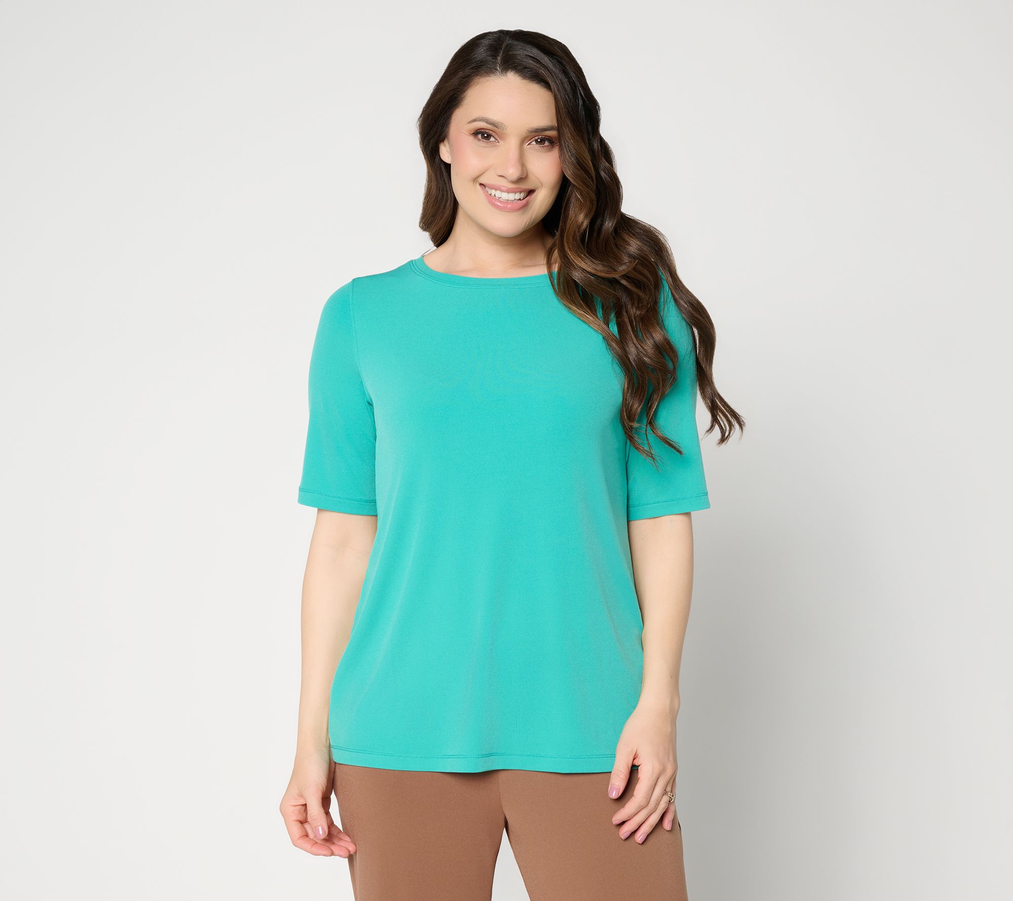 Susan Graver Essentials Liquid Knit Bateau Neck Top w/Elbow Sleeves