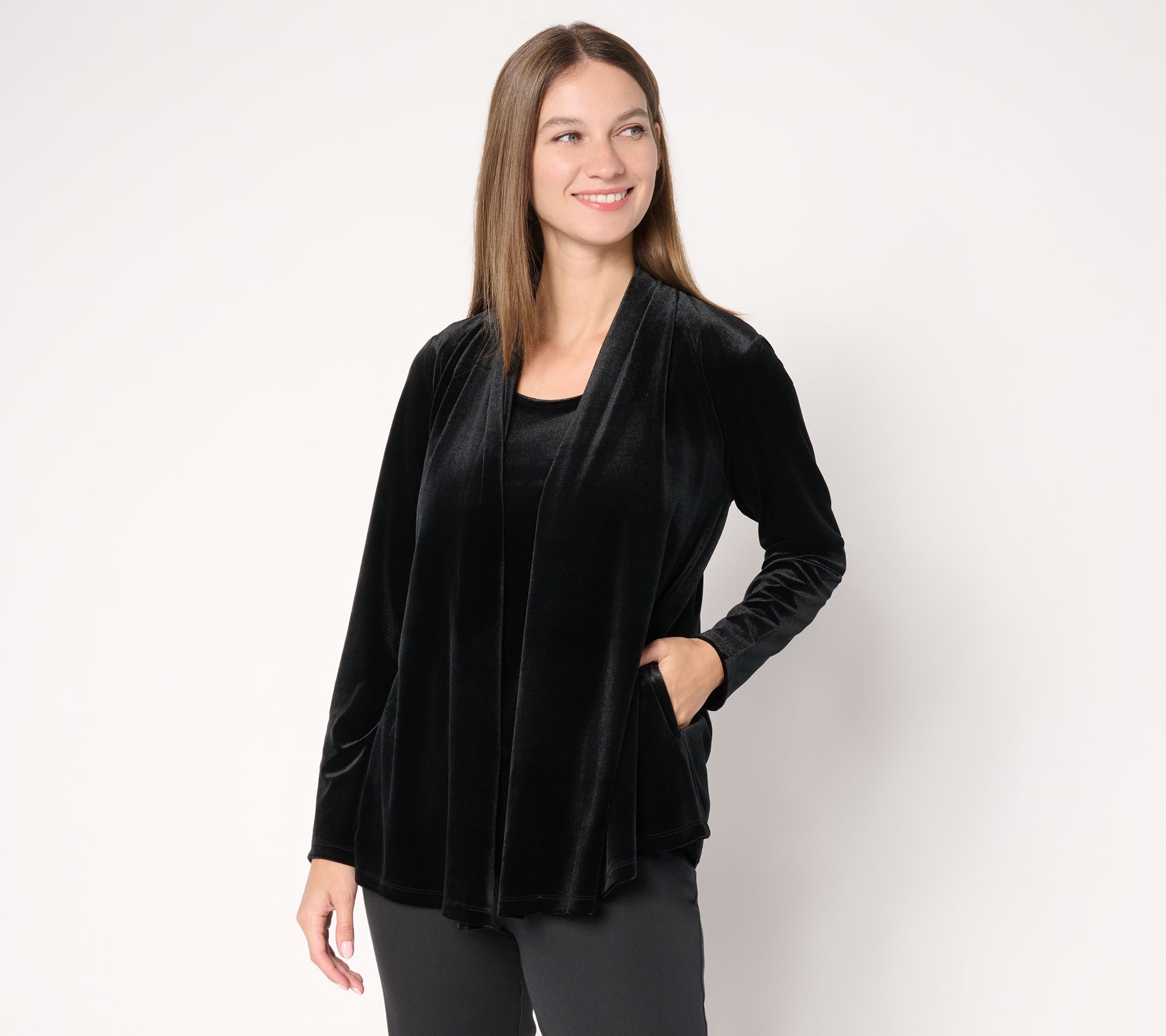 "As Is" Susan Graver Petite Knit Velvet Cardigan & Tank Set