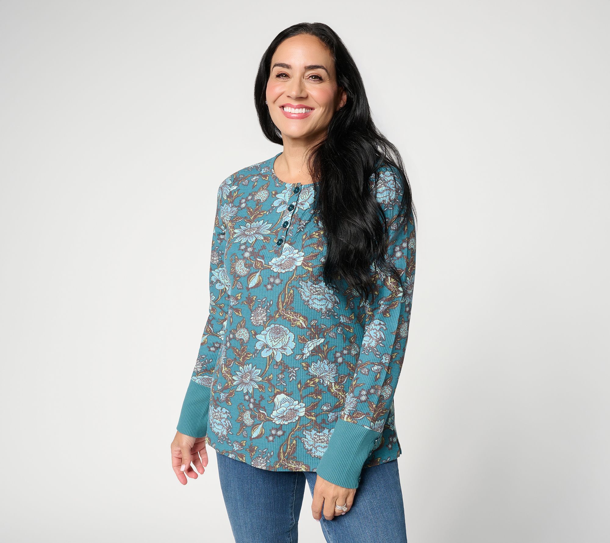  Belle by Kim Gravel Micro Waffle Amber Bloom Henley