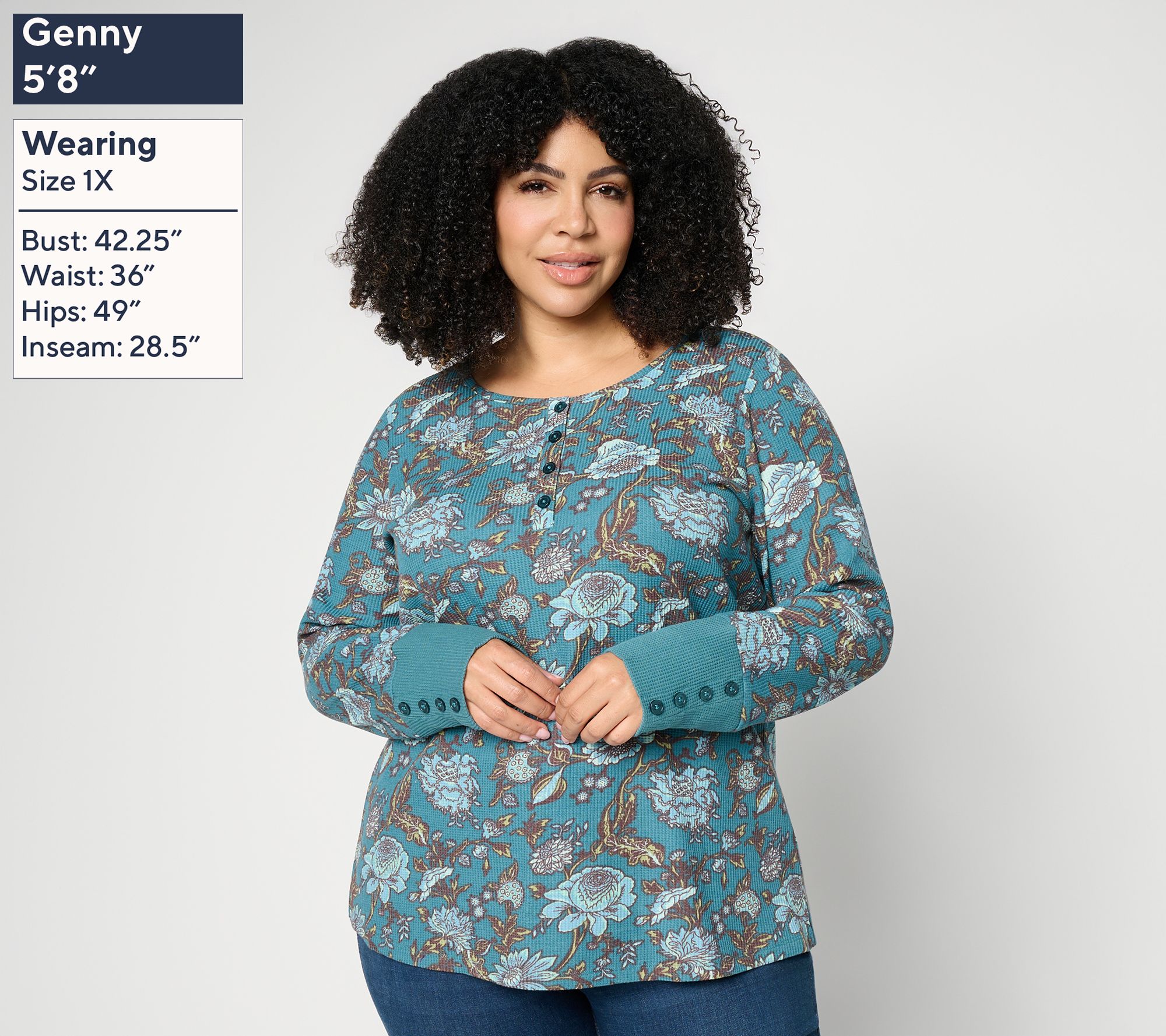 Belle by Kim Gravel Micro Waffle Amber Bloom Henley | QVC