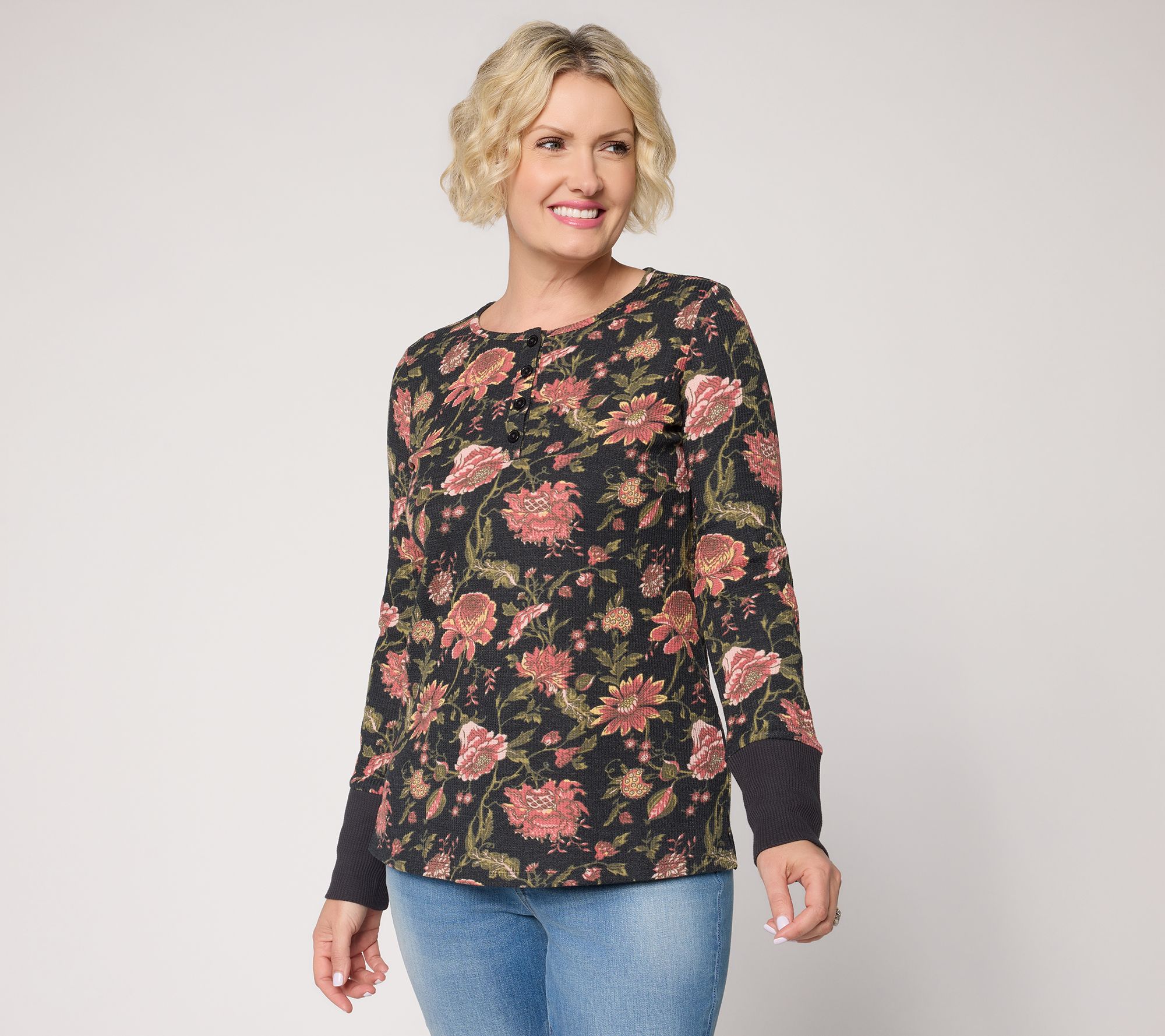 Belle by Kim Gravel Micro Waffle Amber Bloom Henley