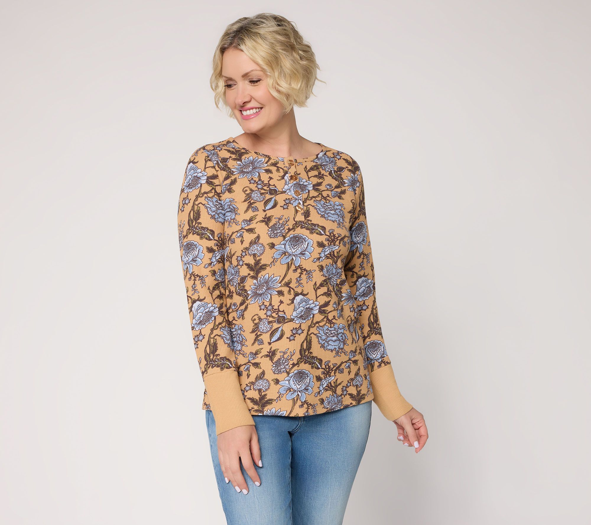 Belle by Kim Gravel Micro Waffle Amber Bloom Henley