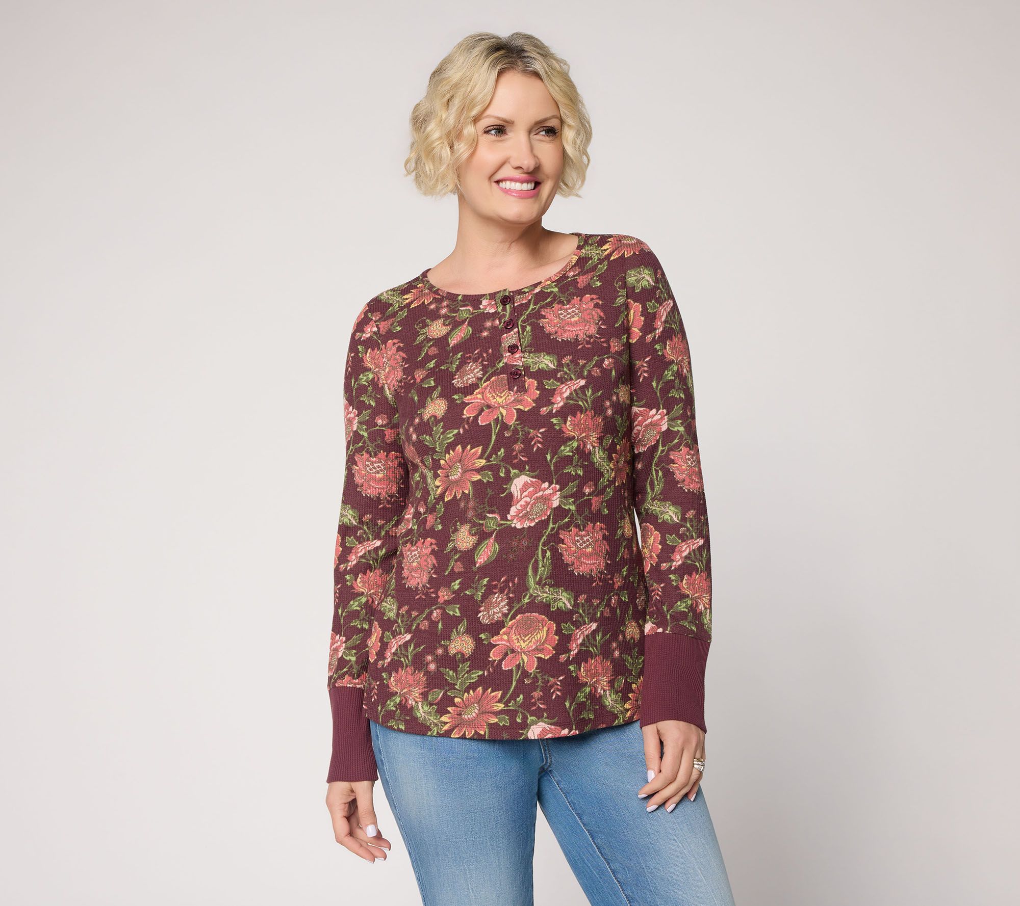 Belle by Kim Gravel Micro Waffle Amber Bloom Henley