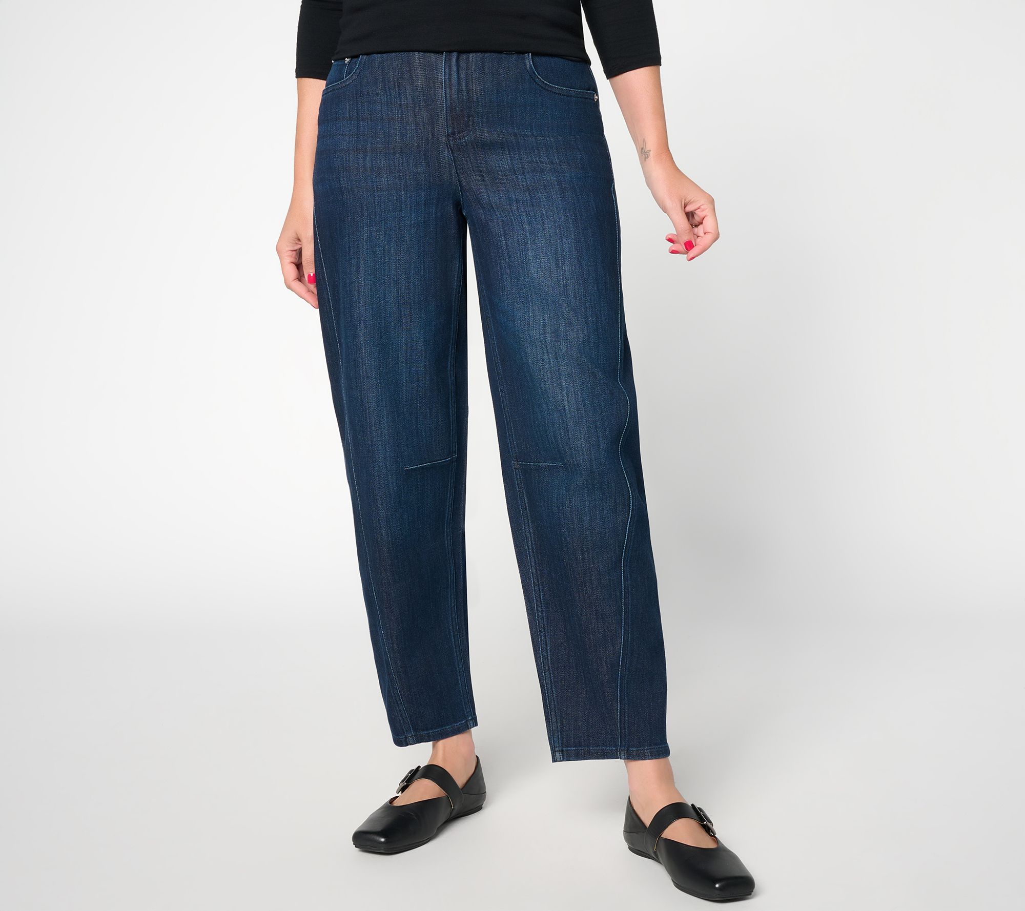 LOGO by Lori Goldstein Petite Indigo 5-Pocket Barrel Ankle Jeans