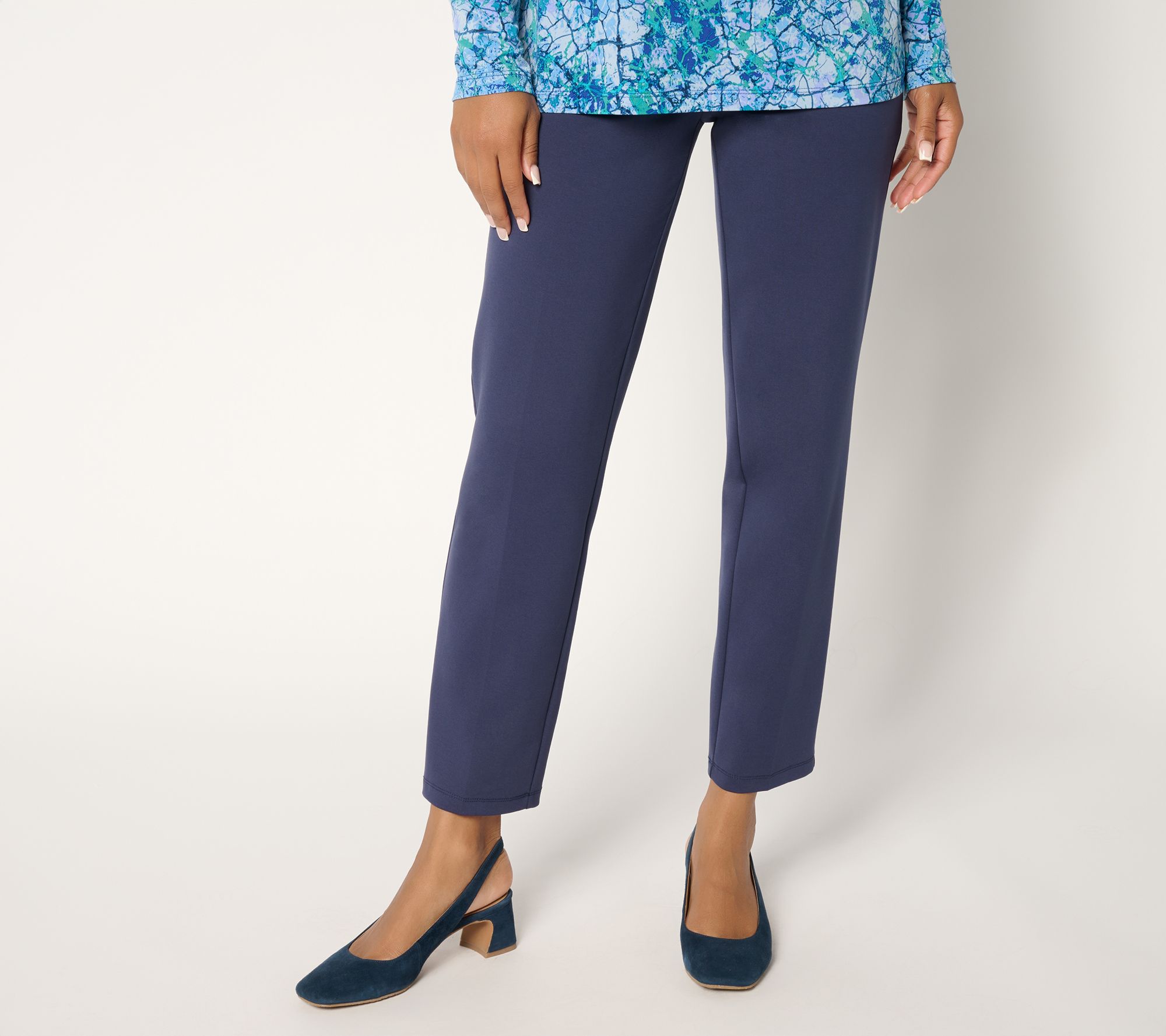 "As Is" Susan Graver Weekend Petite Cotton Ponte Slim Leg Ankle Pants