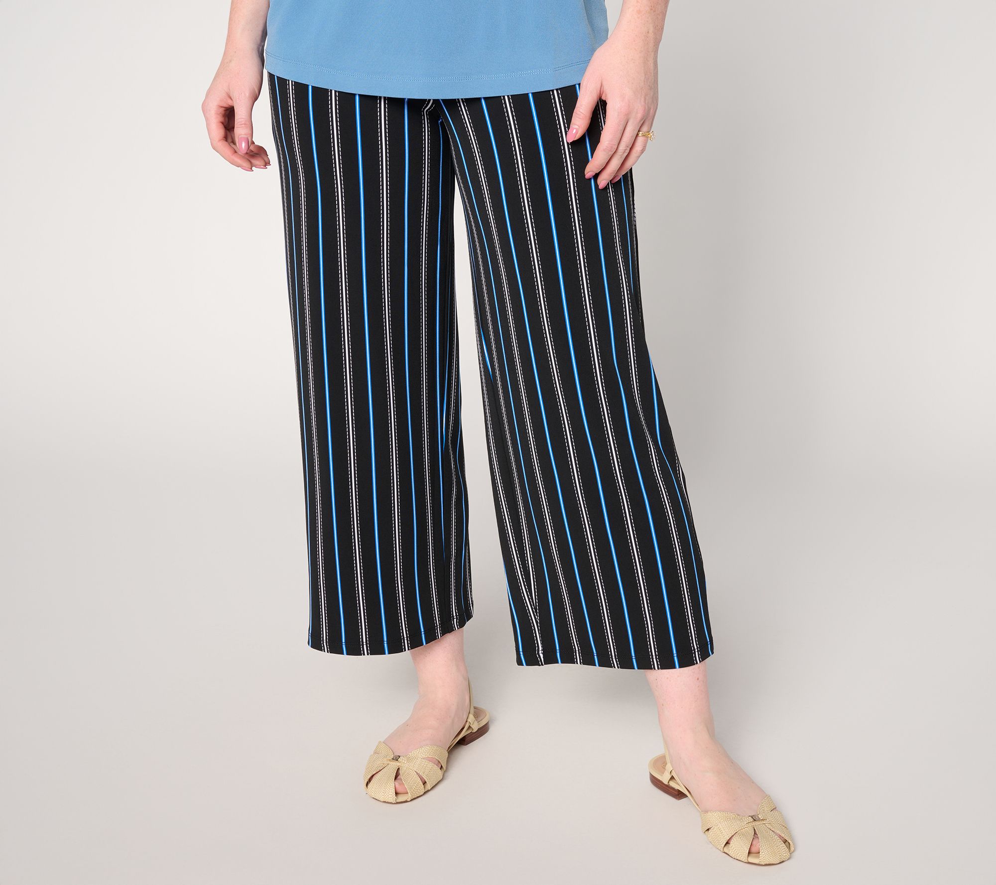 "As Is" Susan Graver Regular Printed Liquid Knit Wide-Leg Crop Pant