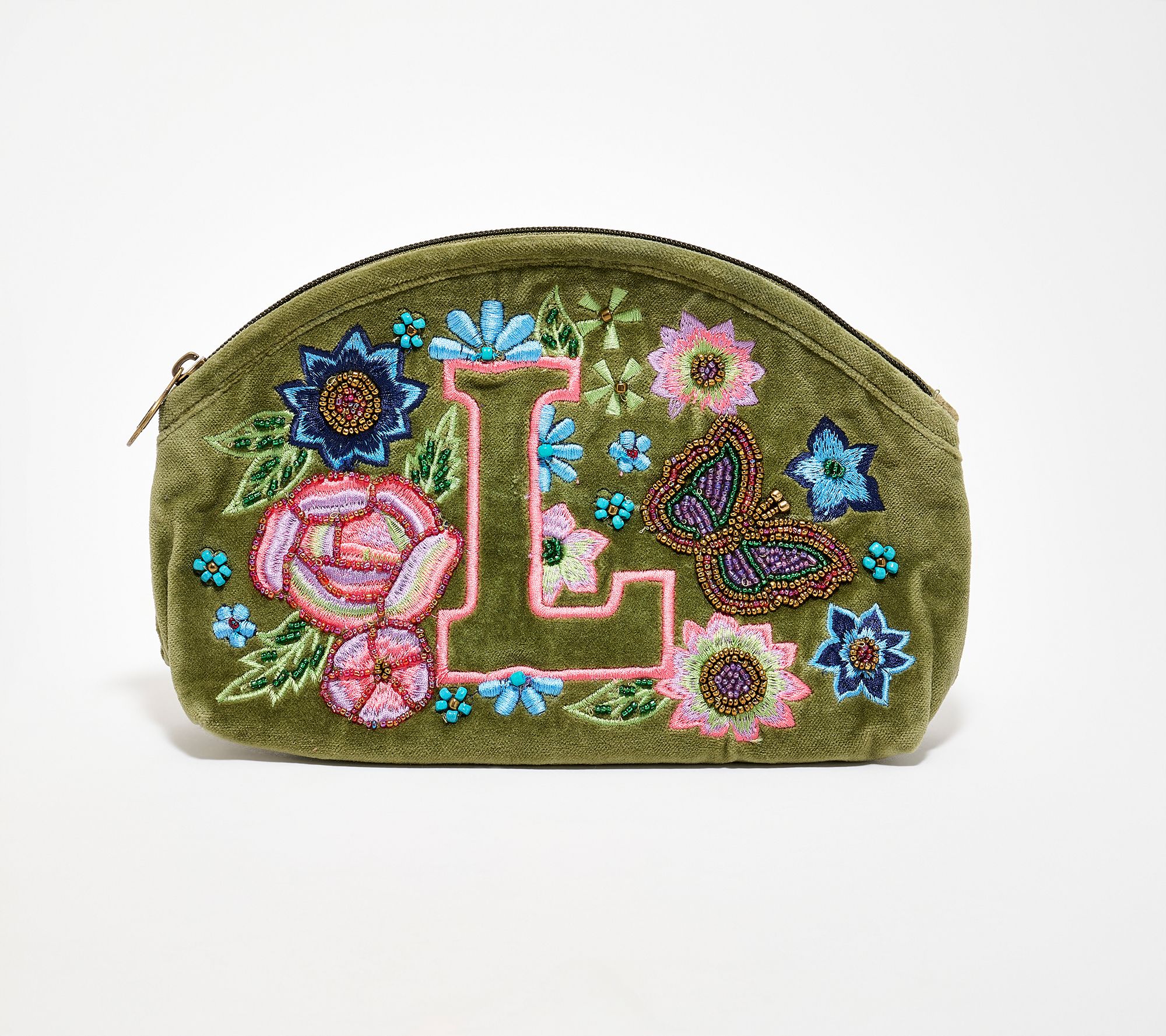 "As Is" America & Beyond Velvet Embellished Initial Pouch