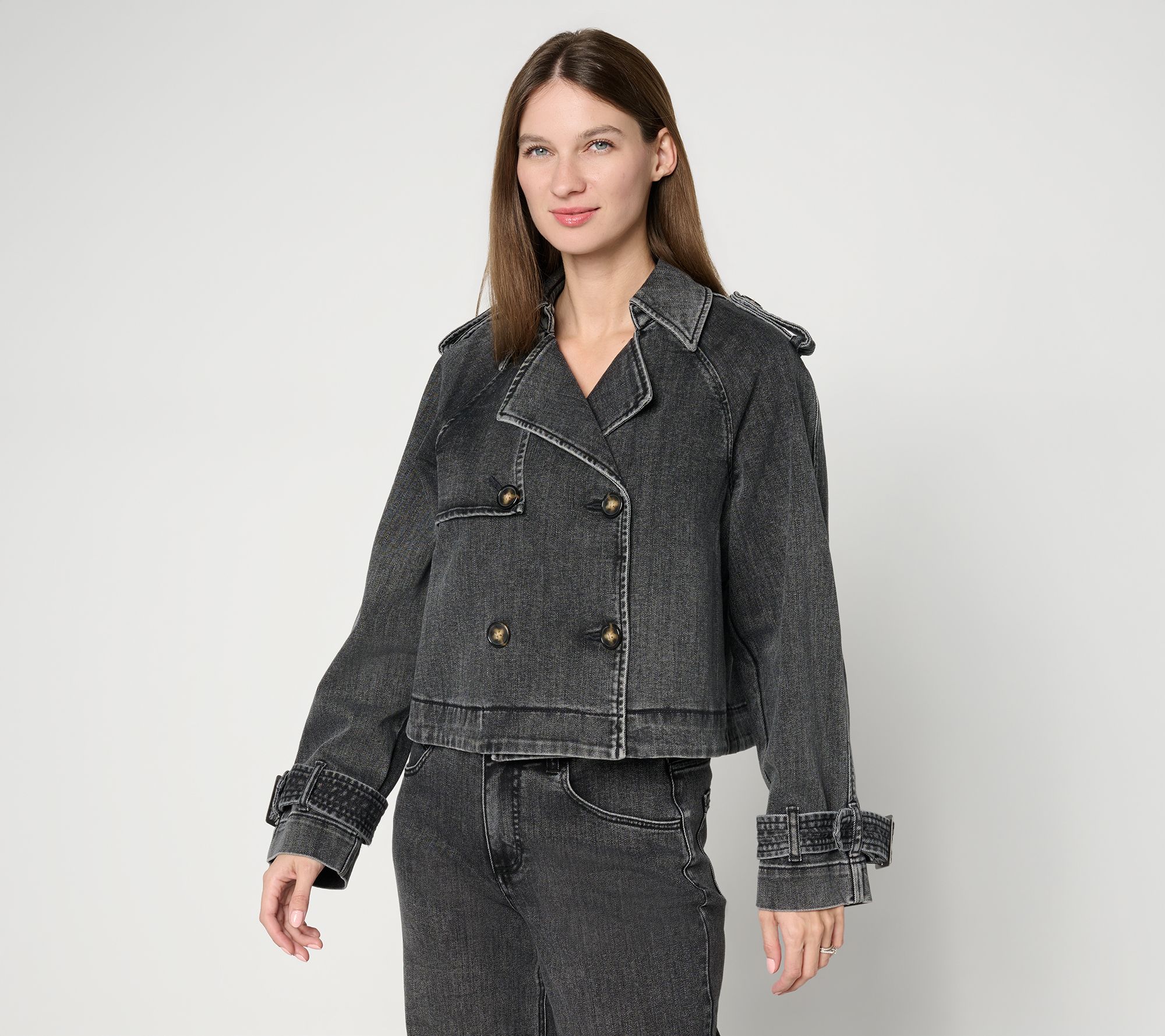 "As Is" Carla Rockmore Collection Cropped Denim Trench Jacket