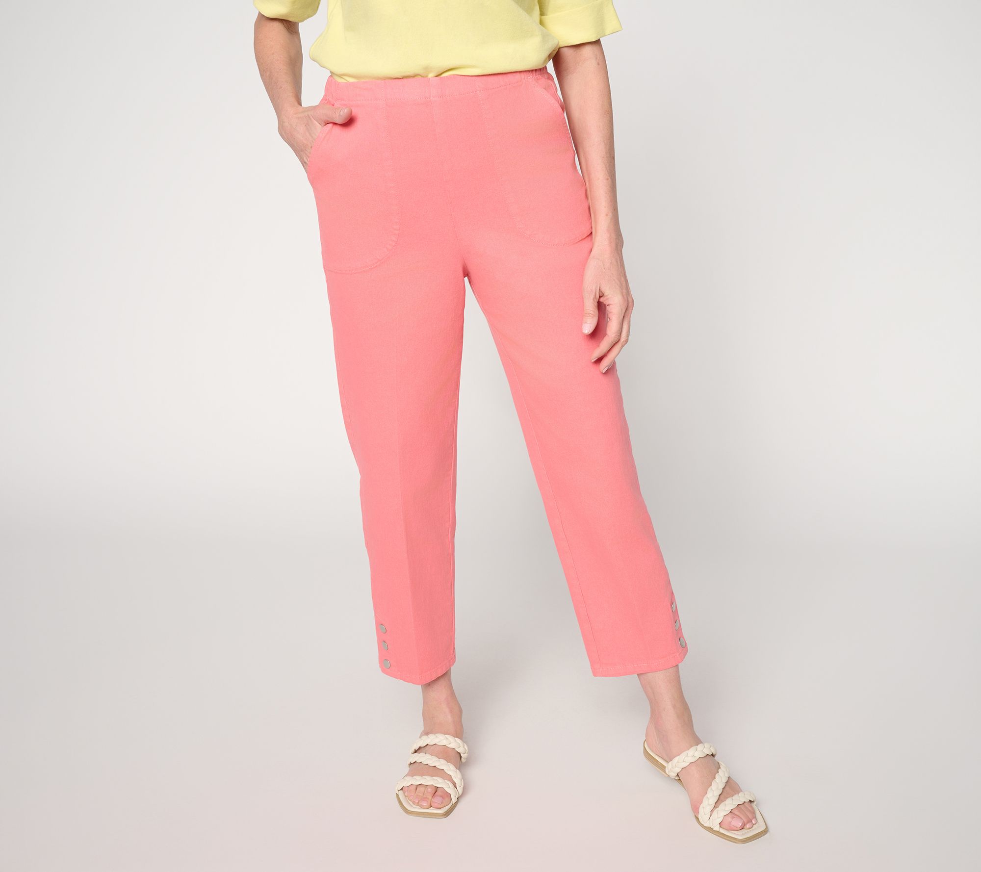 "As Is" Denim & Co. Reg Color Flat Front Side Pocket Crop Pants w/ Snaps