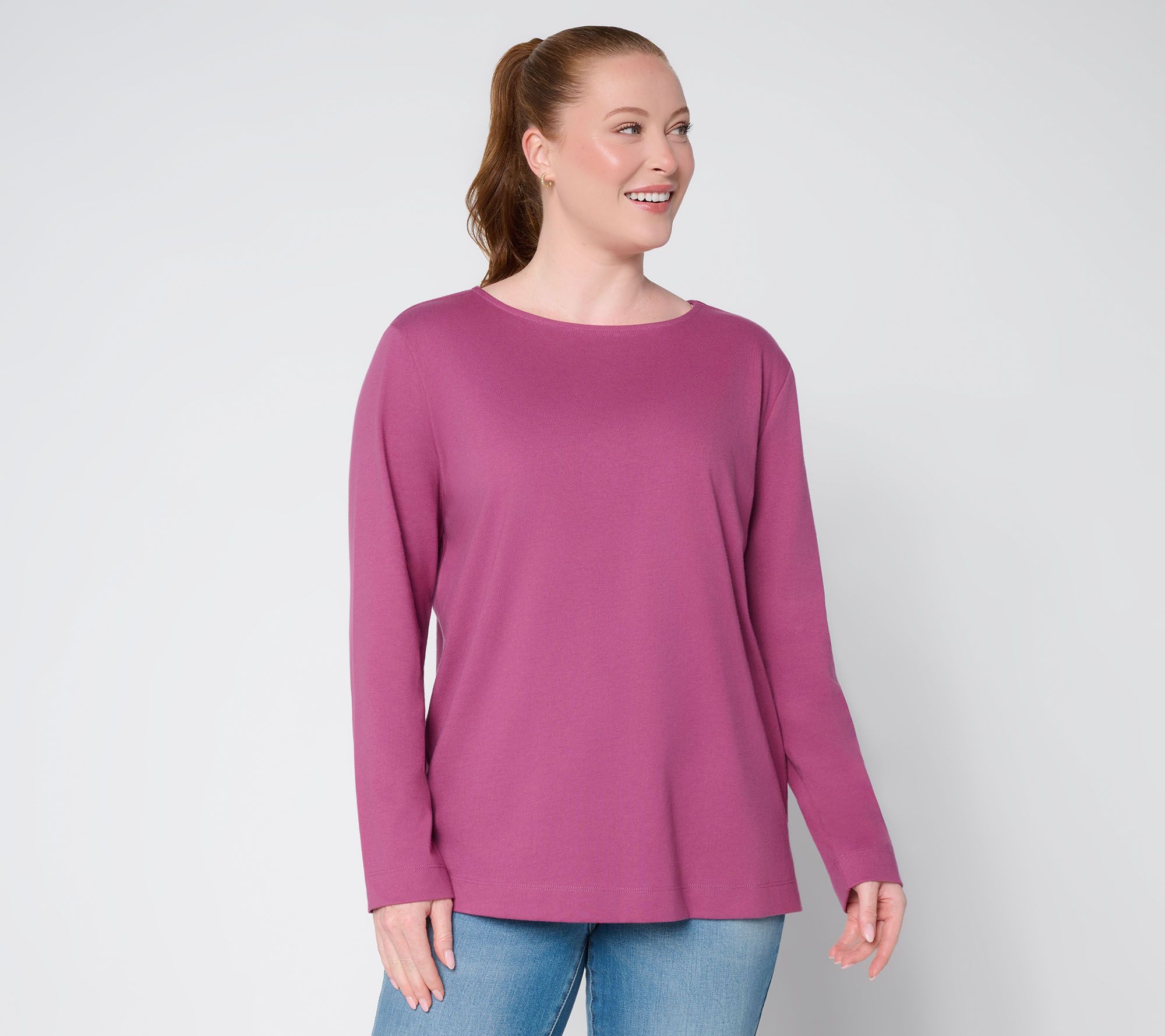  Denim & Co. Essentials 100% Cotton Oversized Boat Neck Top