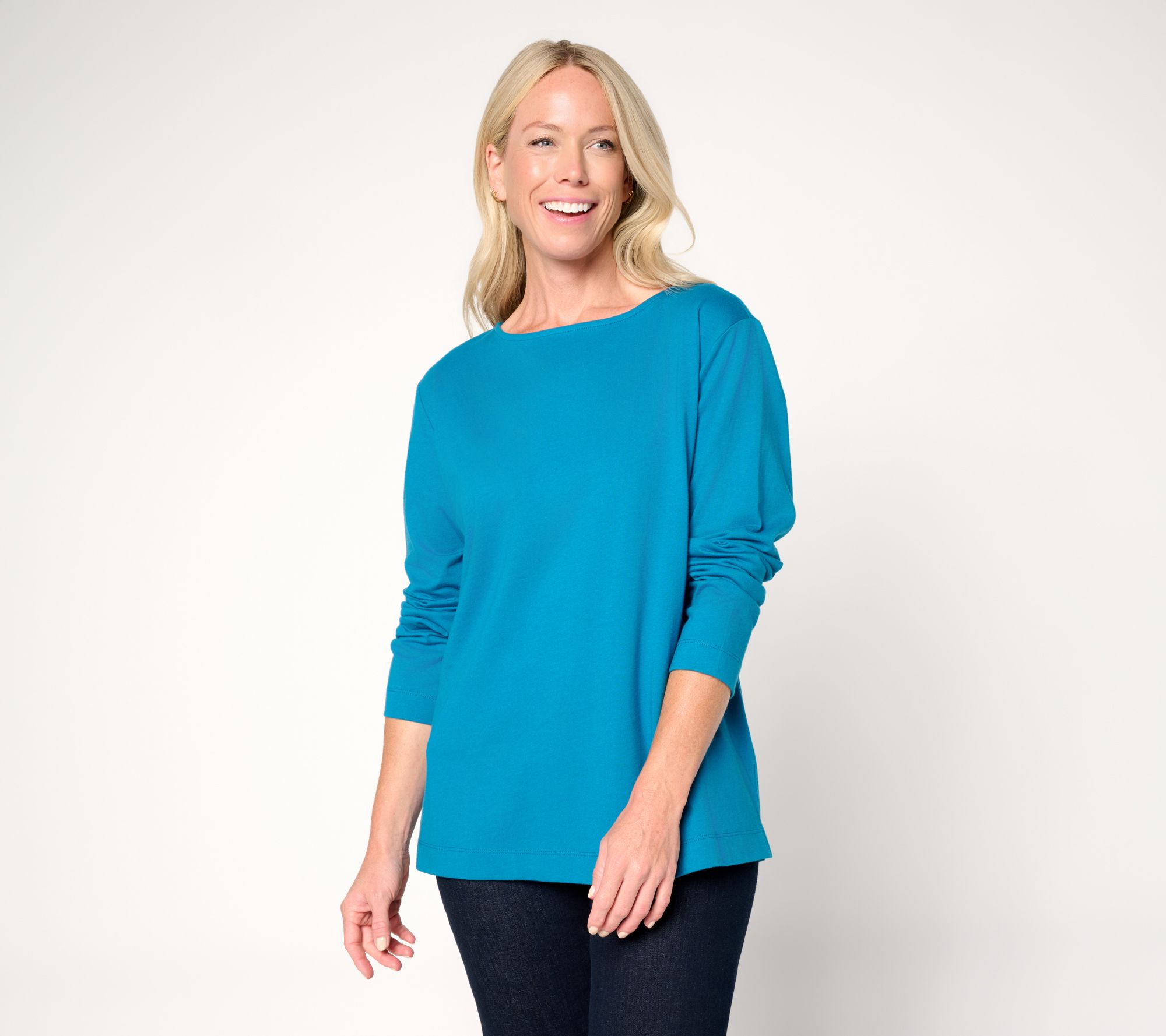 Denim & Co. Essentials 100% Cotton Oversized Boat Neck Top