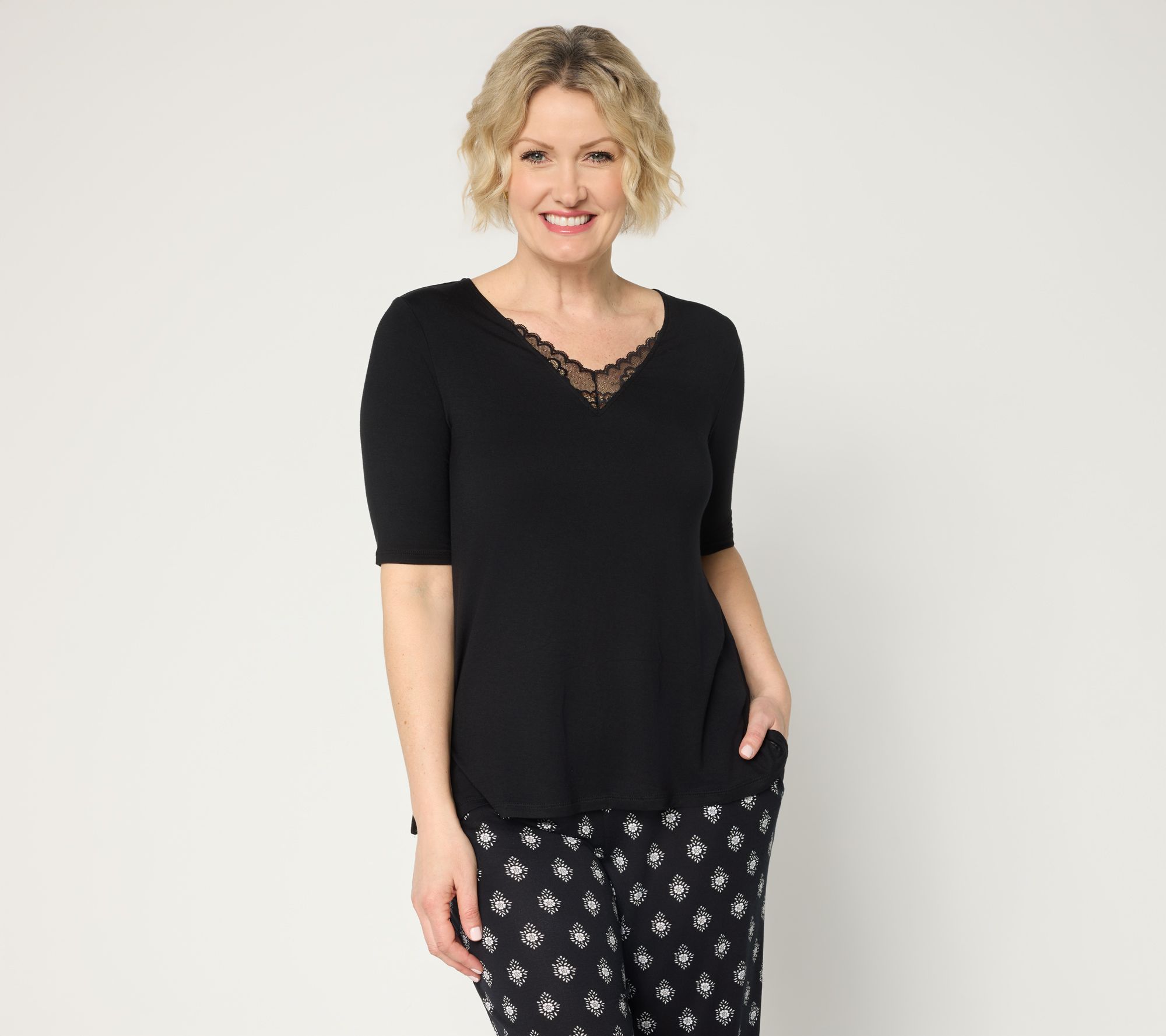 "As Is" Cuddl Duds Soft Stretch Lace Insert Tee