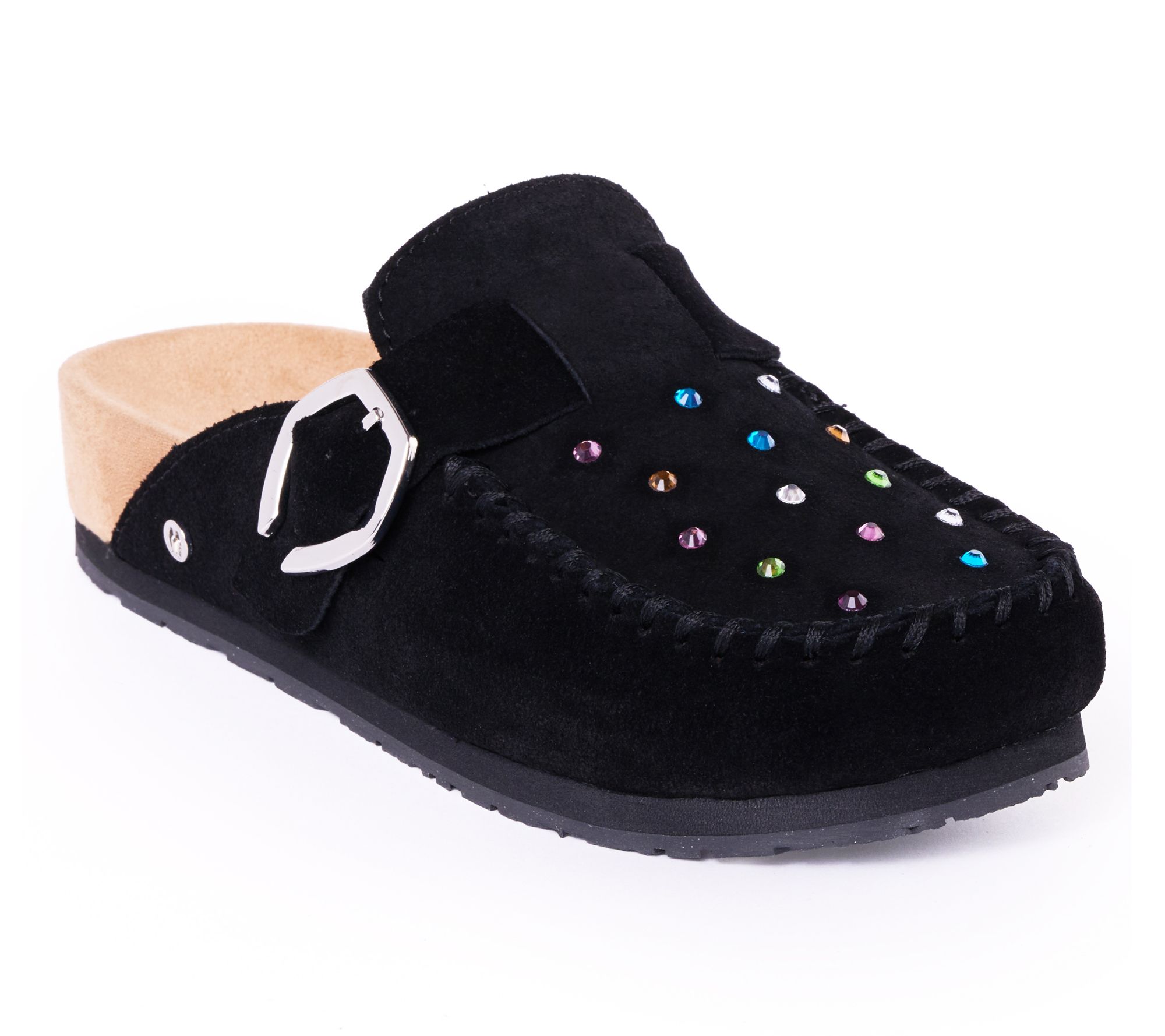 Minnetonka Women's Rhinestone Suede Buckle Clog