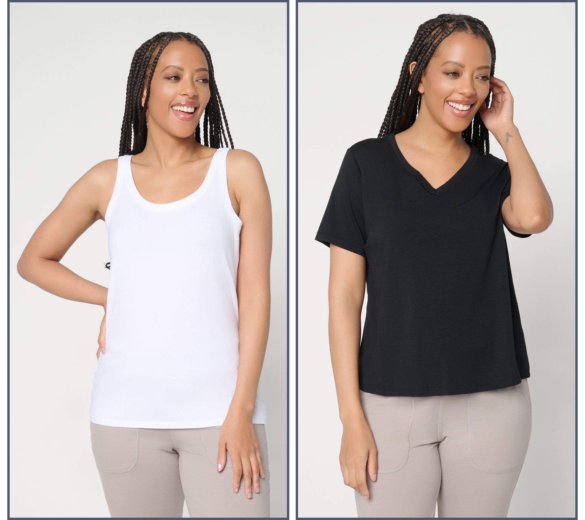 "As Is" AnyBody Cozy Knit Jersey V-Neck Tee and Tank Set of 2