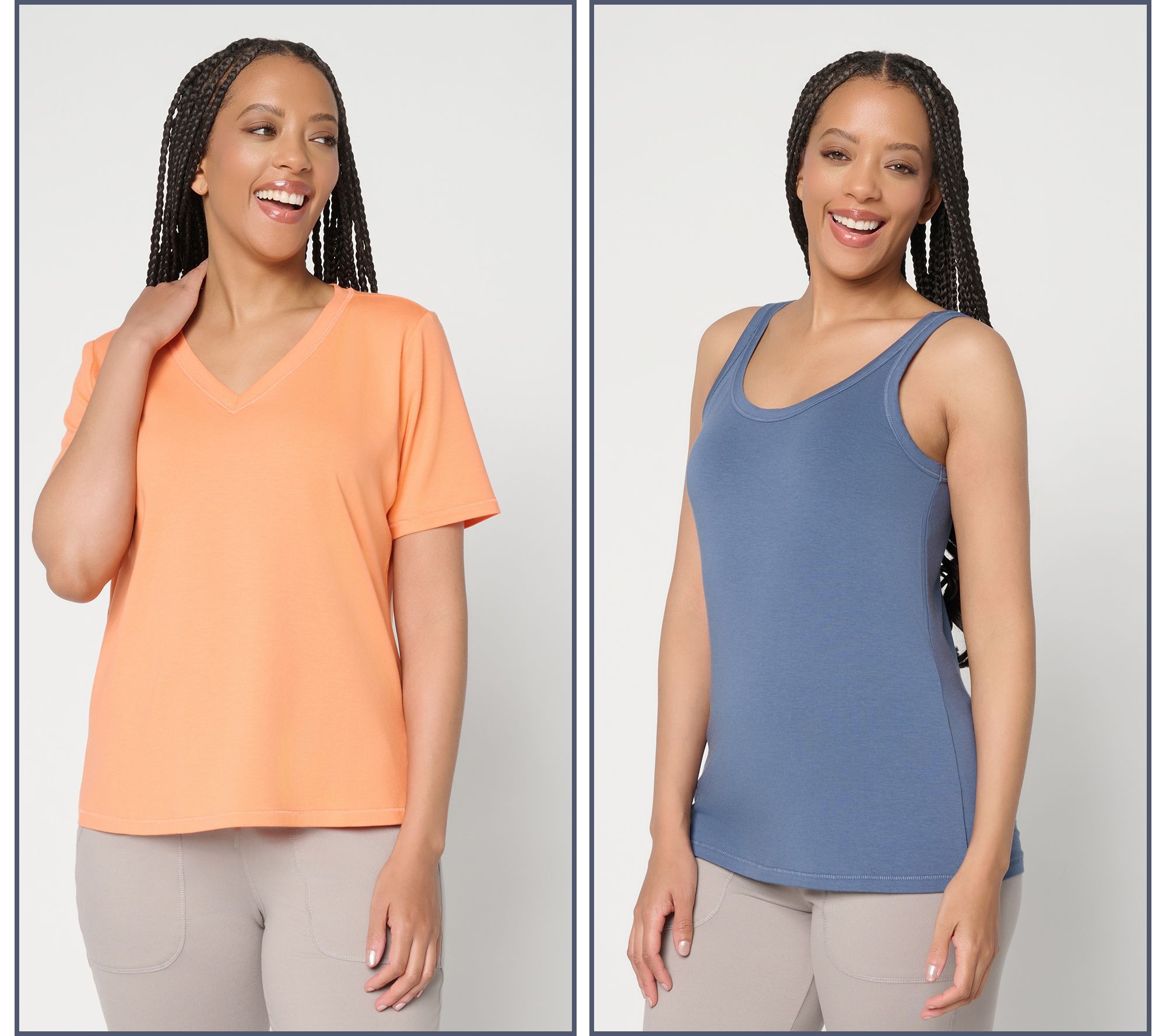 "As Is" AnyBody Cozy Knit Jersey V-Neck Tee and Tank Set of 2