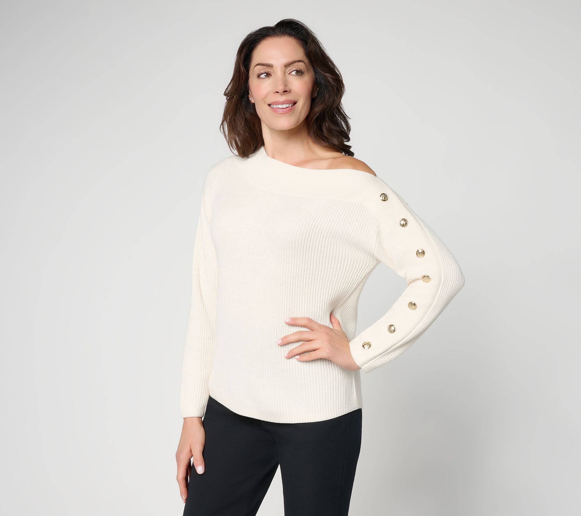 BEAUTIFUL by Lawrence Zarian Boatneck Button Detail Sweater