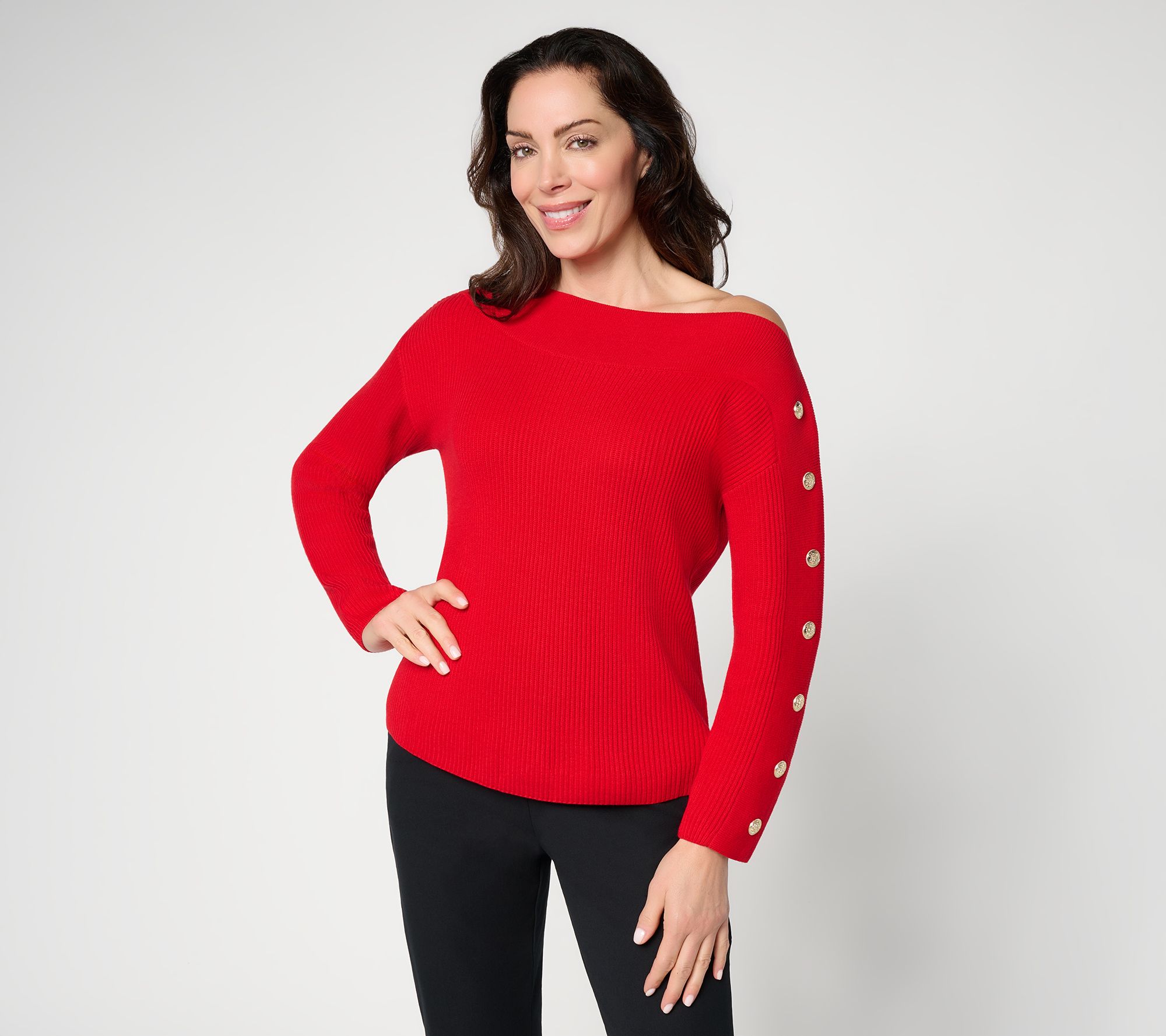BEAUTIFUL by Lawrence Zarian Boatneck Button Detail Sweater