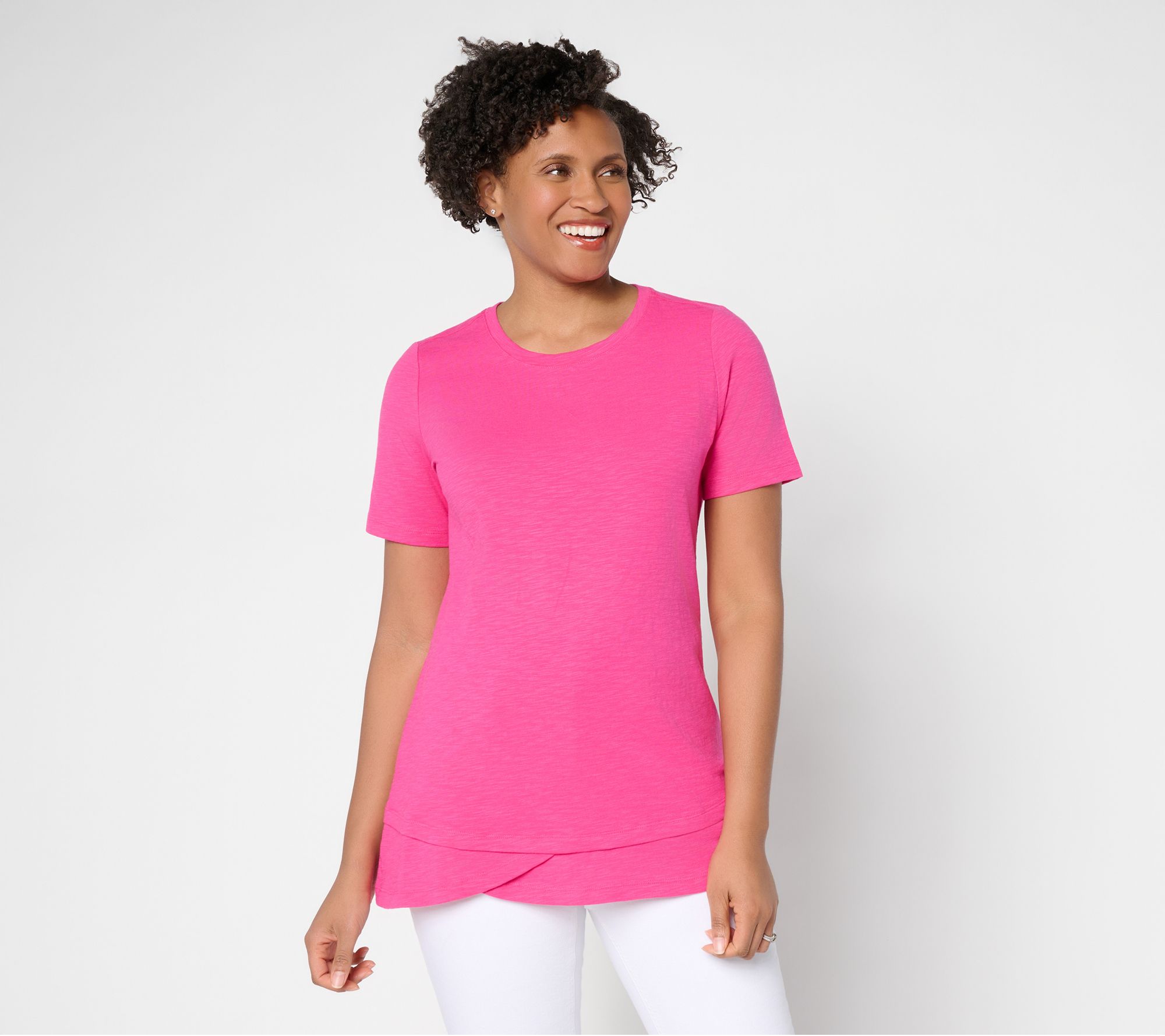 "As Is" Denim & Co. Essentials Petite Textured Knit 2fer Tunic