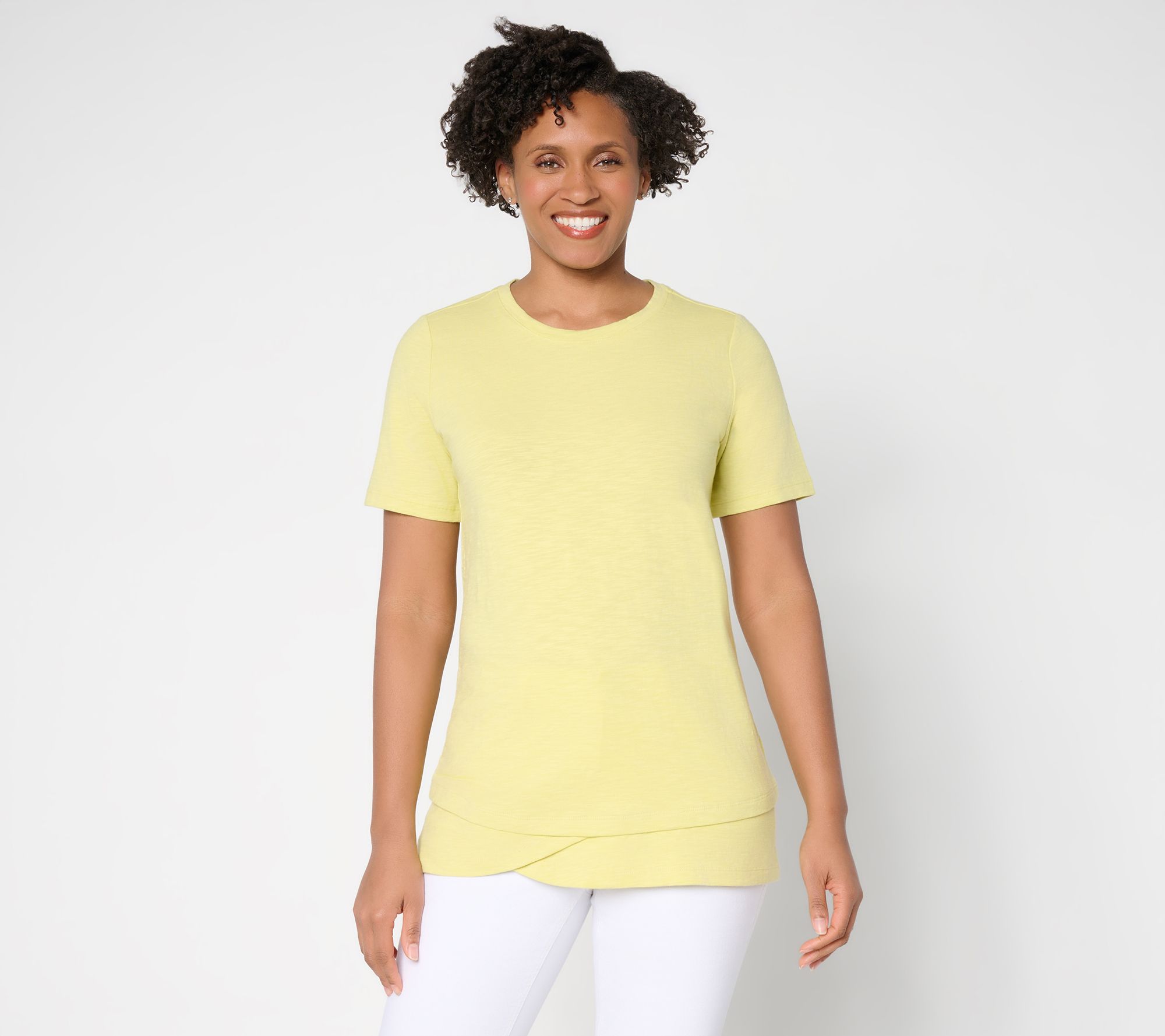 "As Is" Denim & Co. Essentials Petite Textured Knit 2fer Tunic