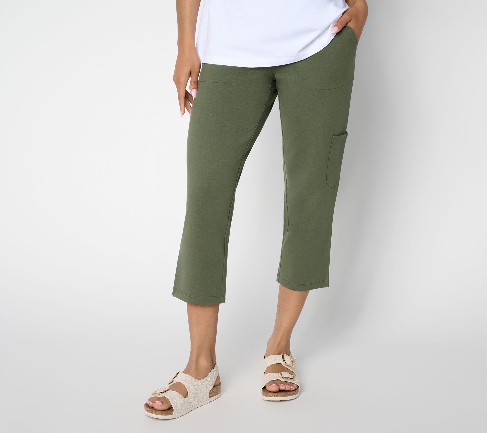 "As Is" Denim & Co. Regular EasyWear French Terry Cargo Crop Pants