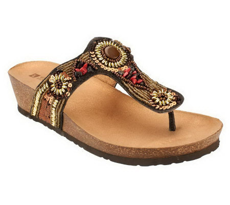 White Mountain Biggy Beaded Thong Wedge Sandals - Page 1 — QVC.com