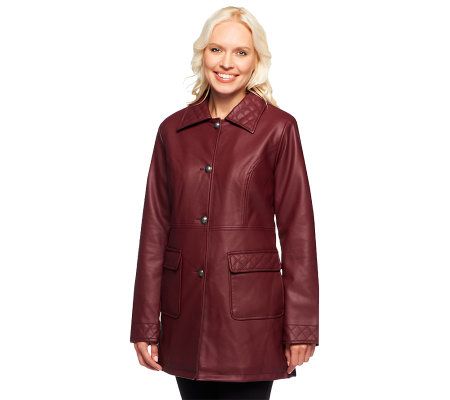 Dennis Basso Faux Leather Button Front Jacket with Quilted Trim - Page ...