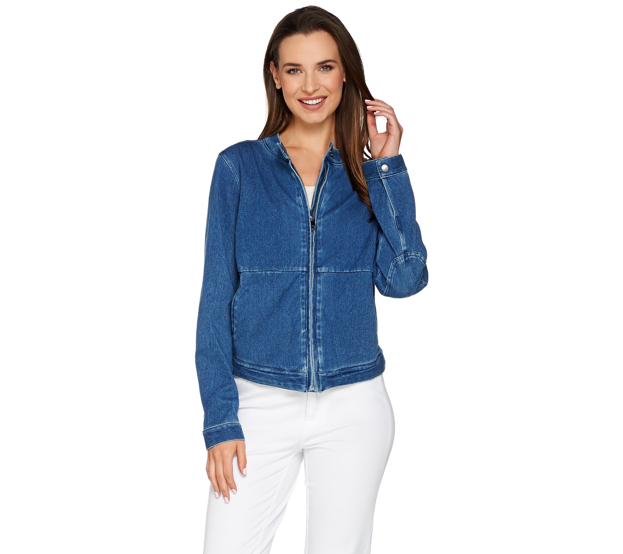 Lisa Rinna Collection Stretch Denim Motorcycle Jacket - QVC.com