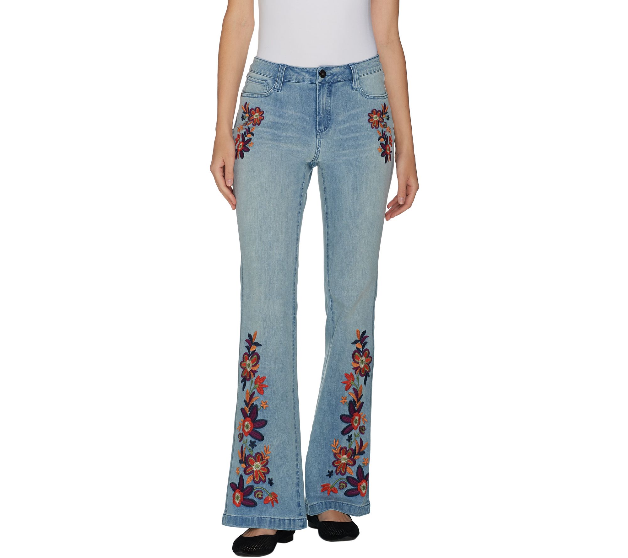 Mid Rise Embroidered Flare Jeans - 32