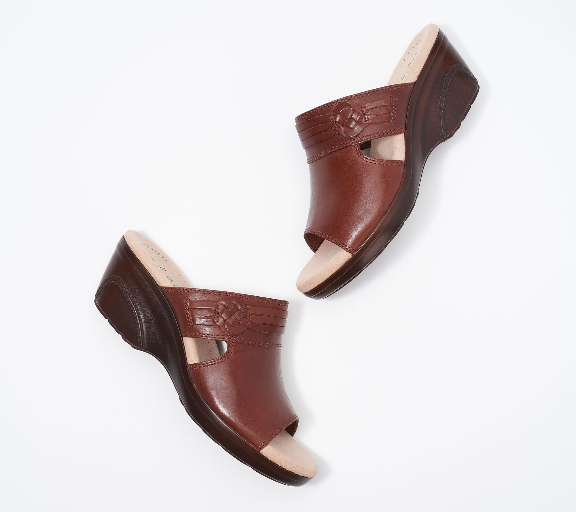 Clarks Collection Leather Wedge Slide Sandals - Lynette Trudie QVC.com
