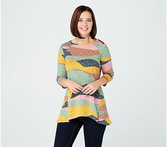 LOGO by Lori Goldstein Printed Cotton Modal Top with Notched Hem