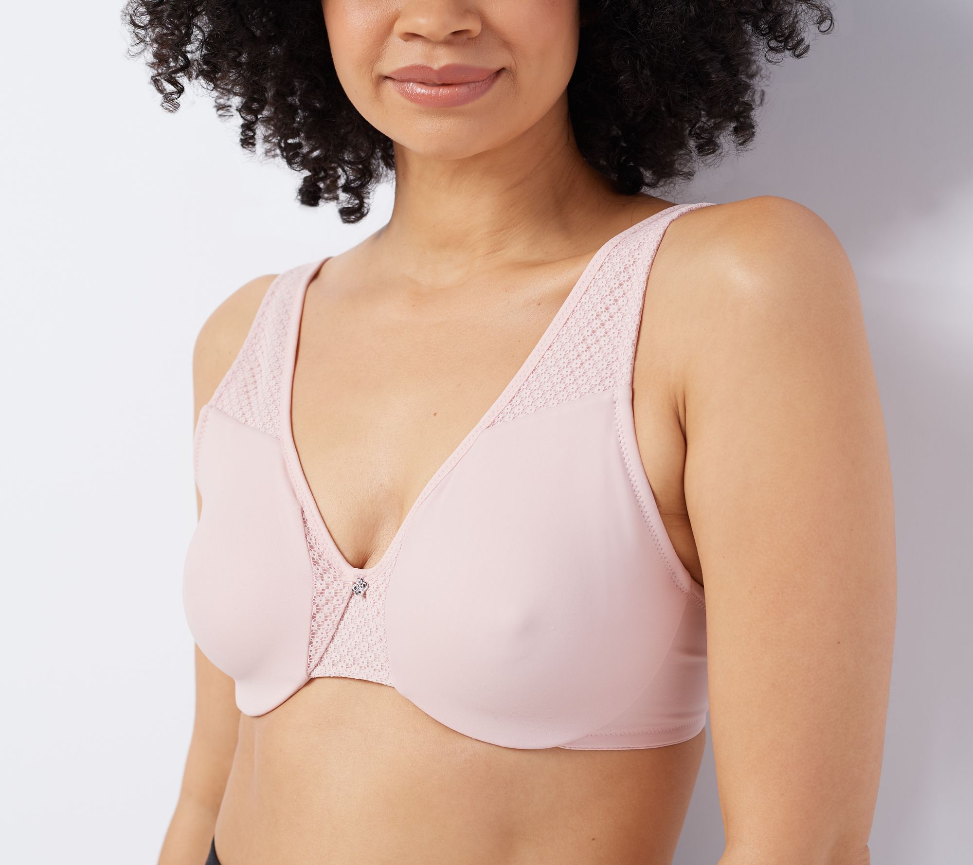 Barely Breezies Embroidered Microfibre & Lace Underwire Bra in - QVC UK